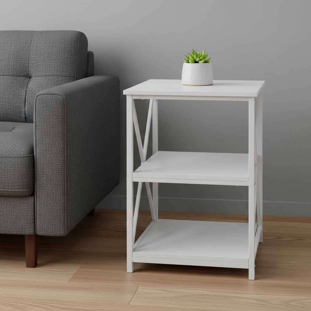 26" Rectangular White White Metal Accent Table-End-Side Tables-DECOROLALA