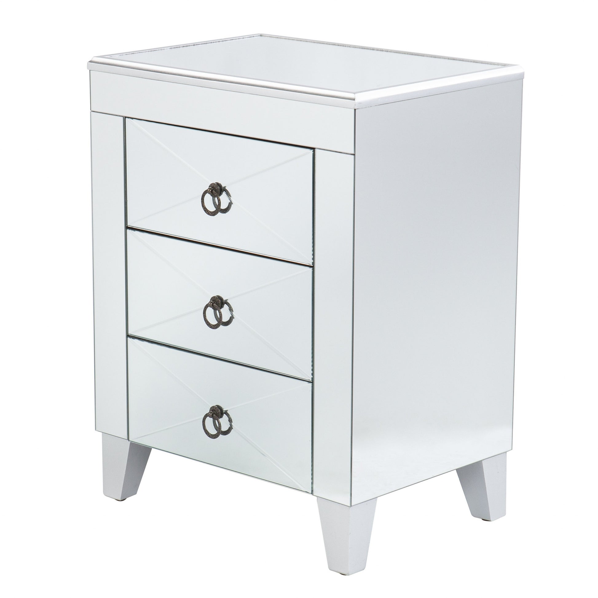 26" Silver End Table With Three Drawers-End-Side Tables-DECOROLALA