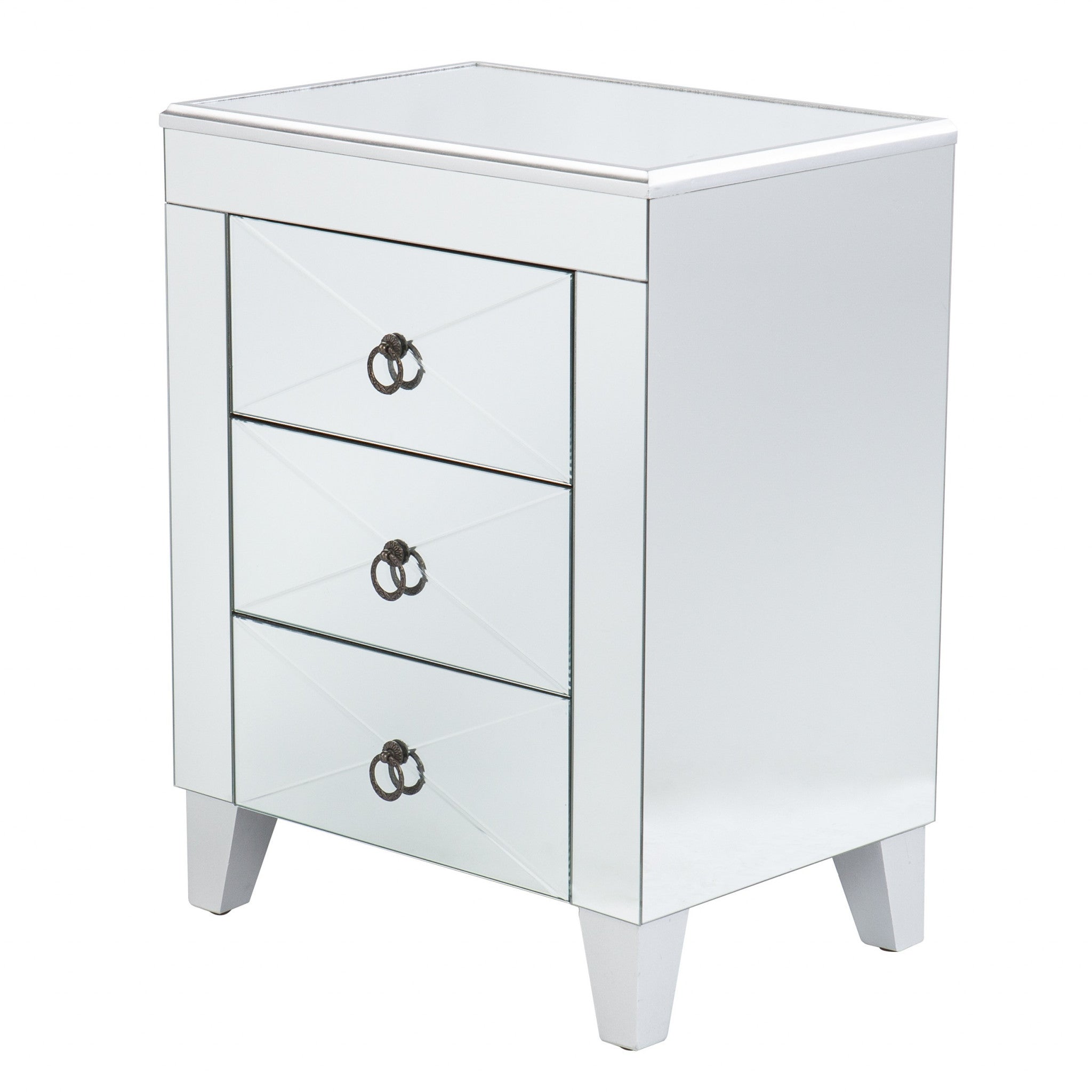 26" Silver End Table With Three Drawers-End-Side Tables-DECOROLALA