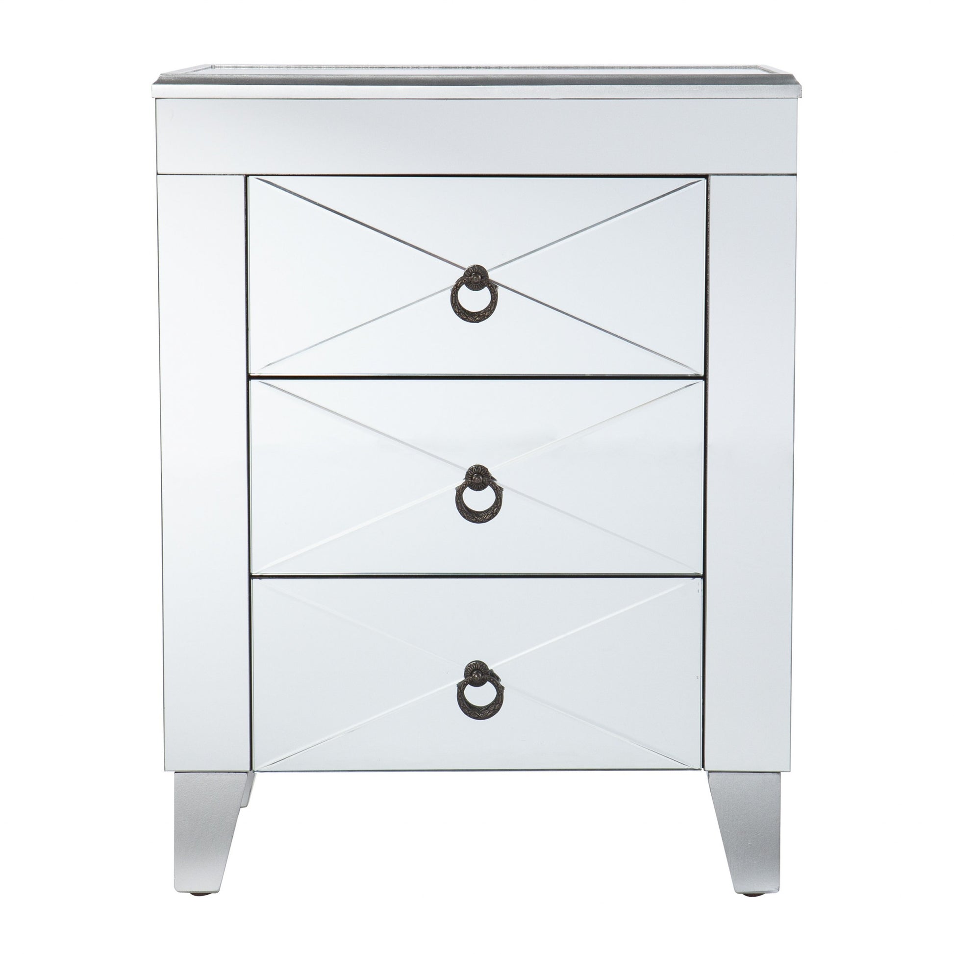 26" Silver End Table With Three Drawers-End-Side Tables-DECOROLALA