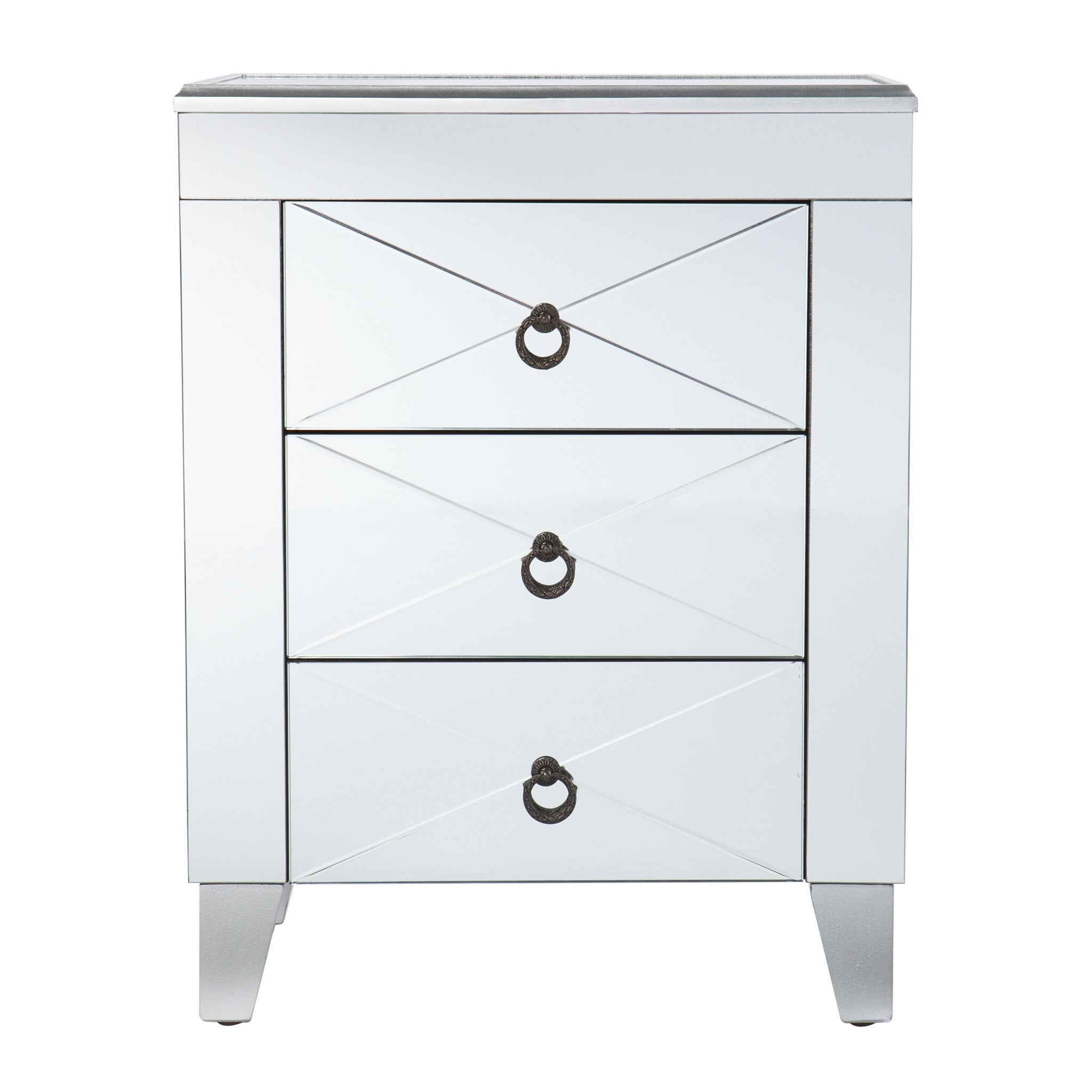 26" Silver End Table With Three Drawers-End-Side Tables-DECOROLALA