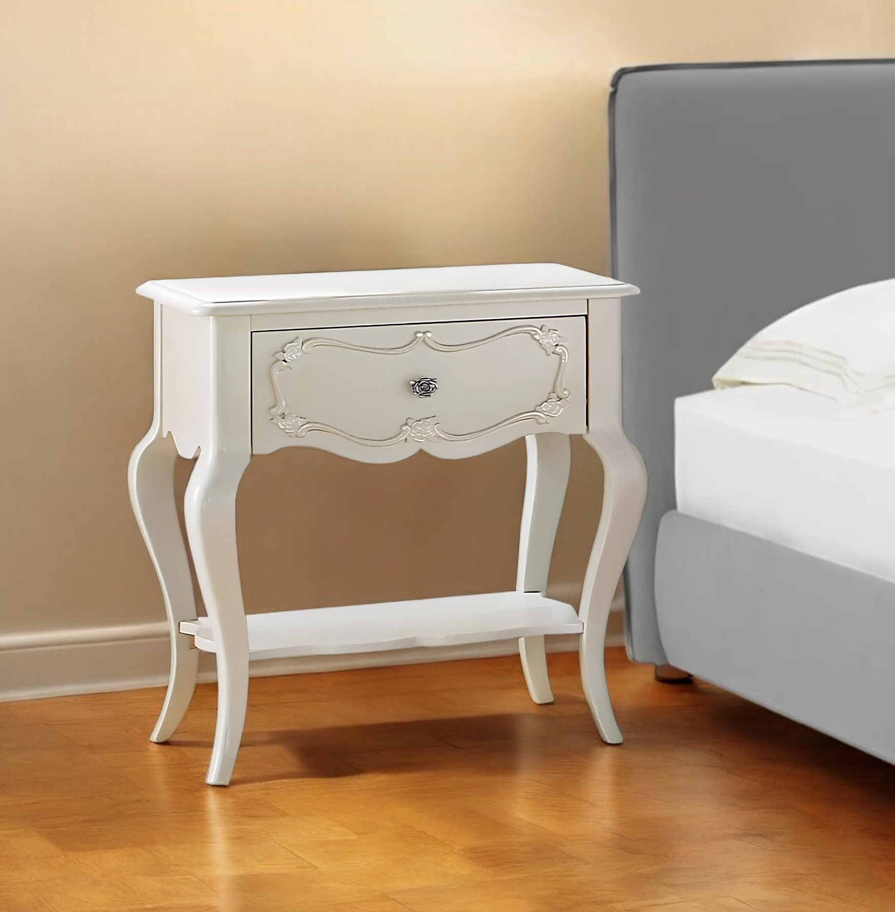 26" Solid Wood And Mirrored Glass Nightstand-Nightstands & Bedside Tables-DECOROLALA