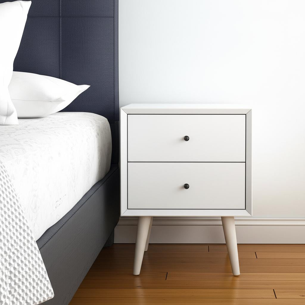 26" Solid Wood and Wood Two Drawer Nightstand-Nightstands & Bedside Tables-DECOROLALA