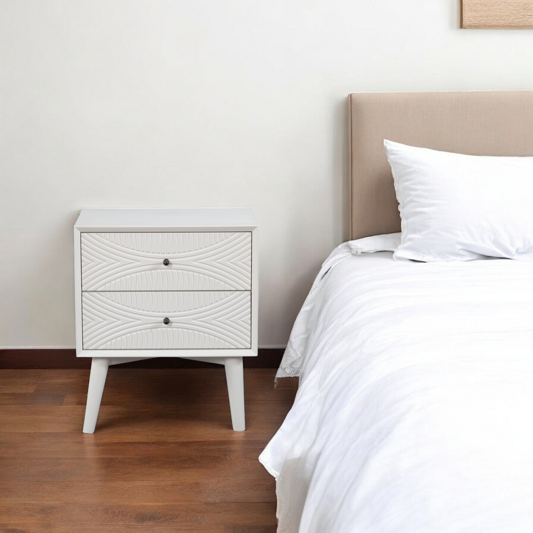 26" Solid Wood and Wood Two Drawer Nightstand-Nightstands & Bedside Tables-DECOROLALA