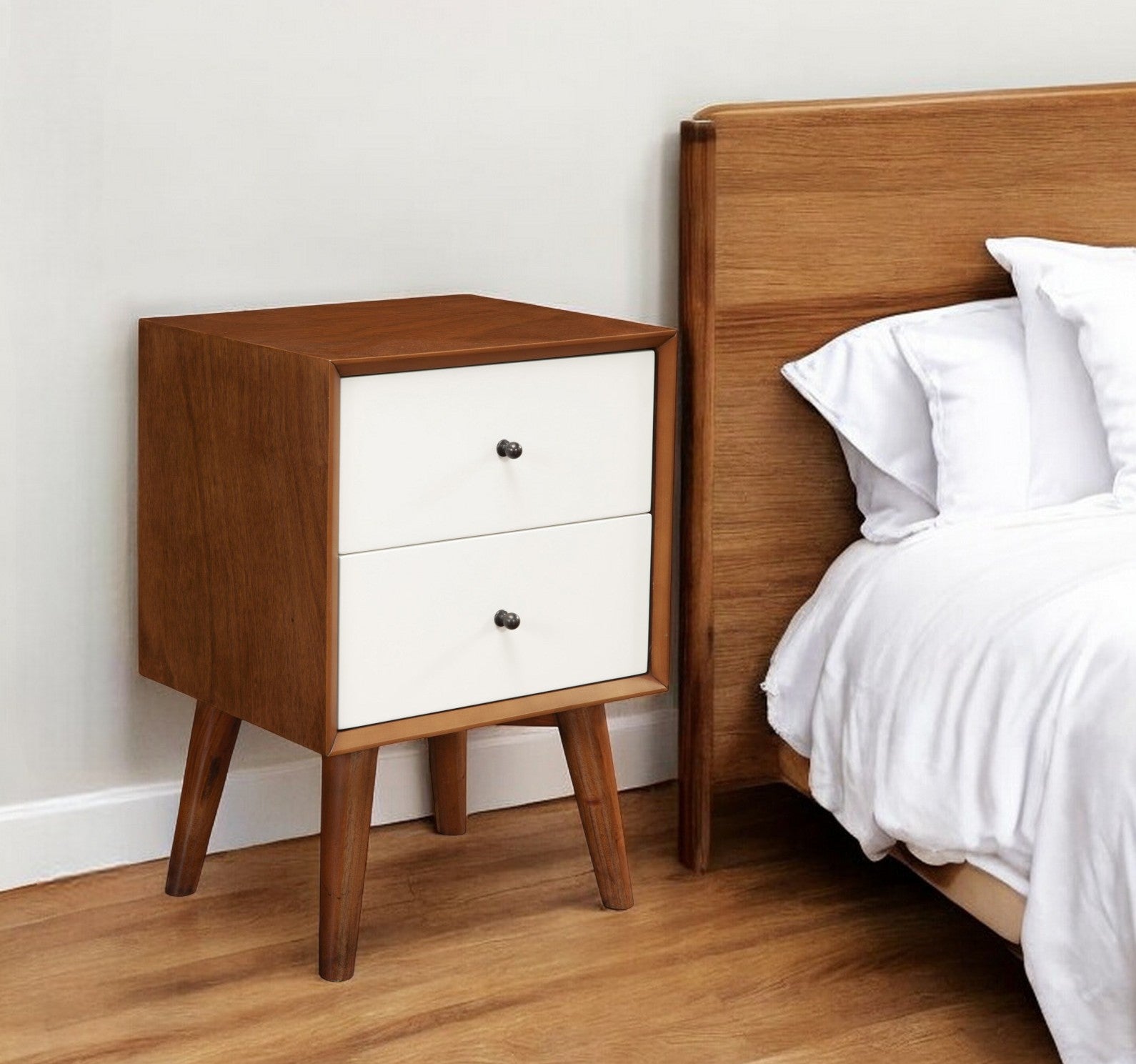 26" Solid Wood and Wood Two Drawer Nightstand-Nightstands & Bedside Tables-DECOROLALA