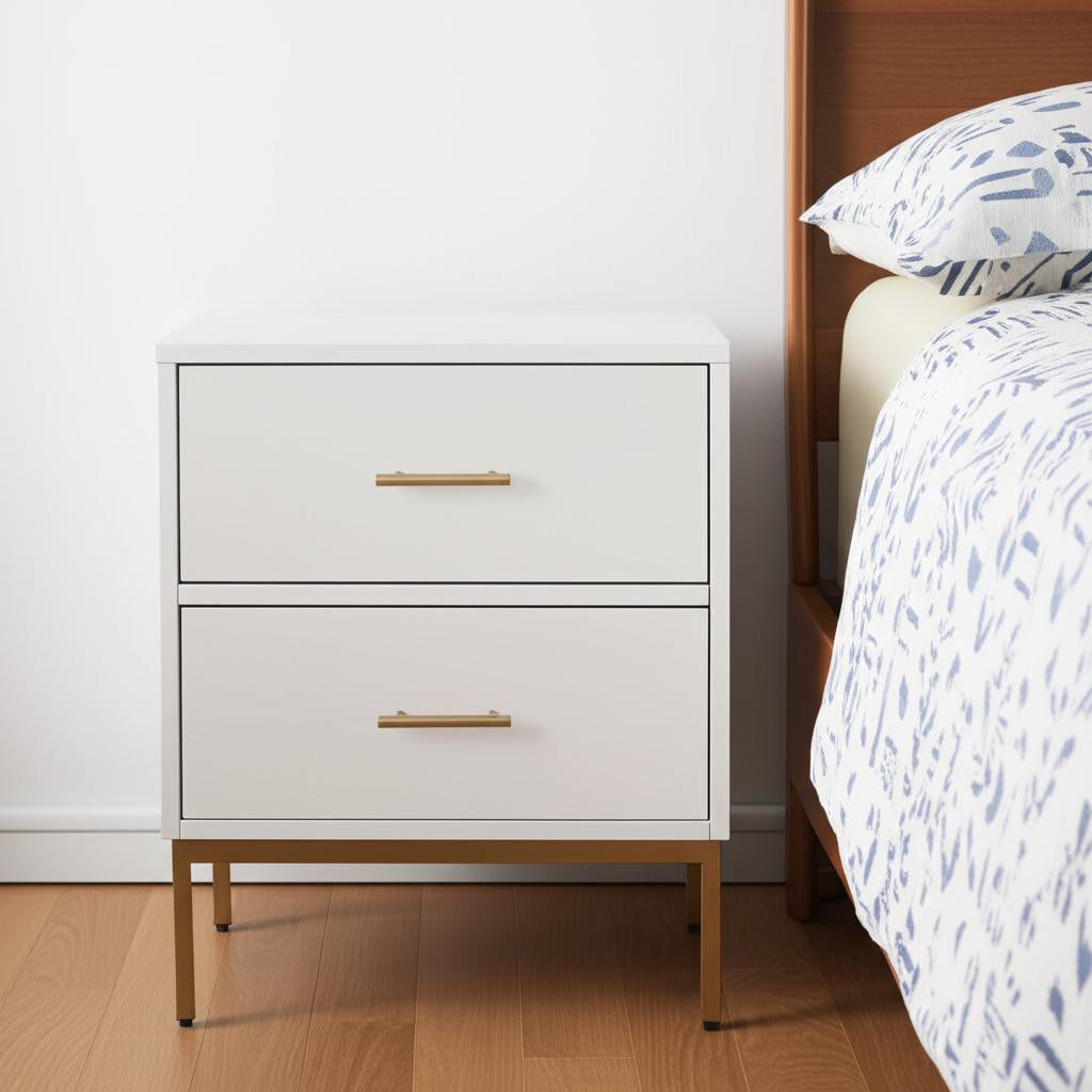 26" Solid Wood and Wood Two Drawer Nightstand-Nightstands & Bedside Tables-DECOROLALA