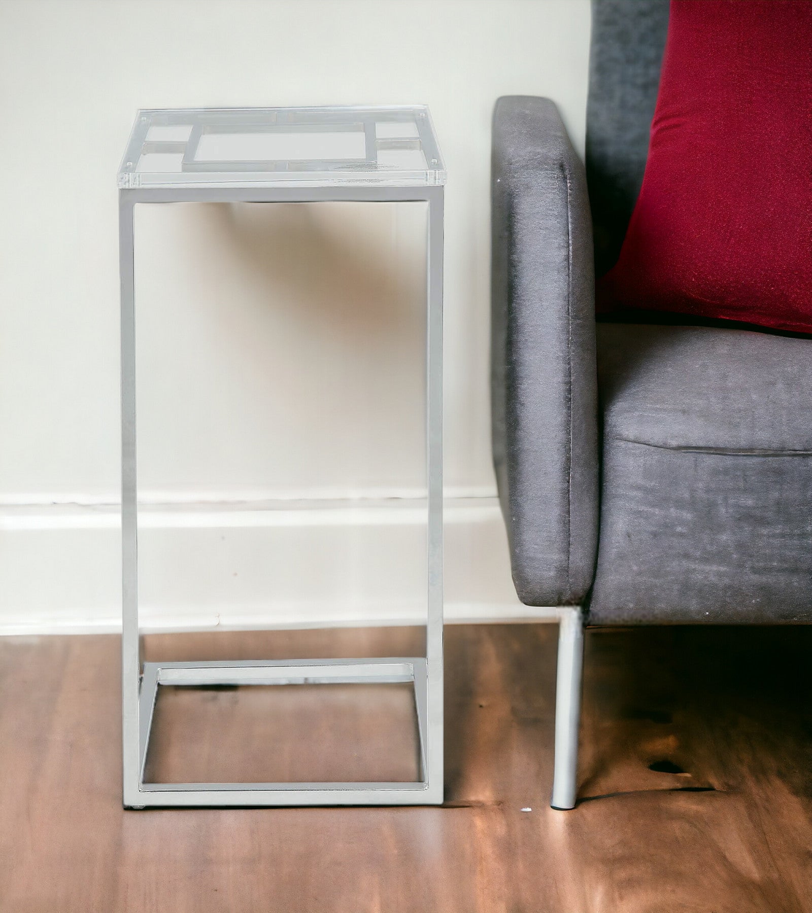 26" Stainless And Glass Acrylic End Table-End-Side Tables-DECOROLALA