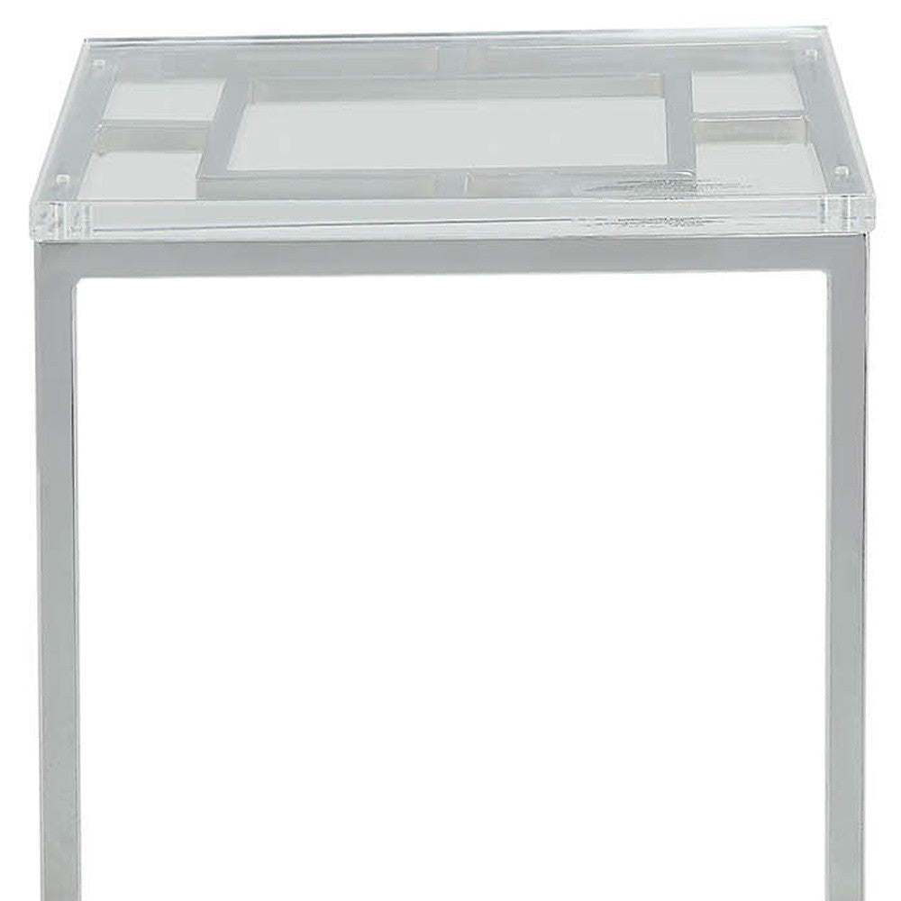26" Stainless And Glass Acrylic End Table-End-Side Tables-DECOROLALA