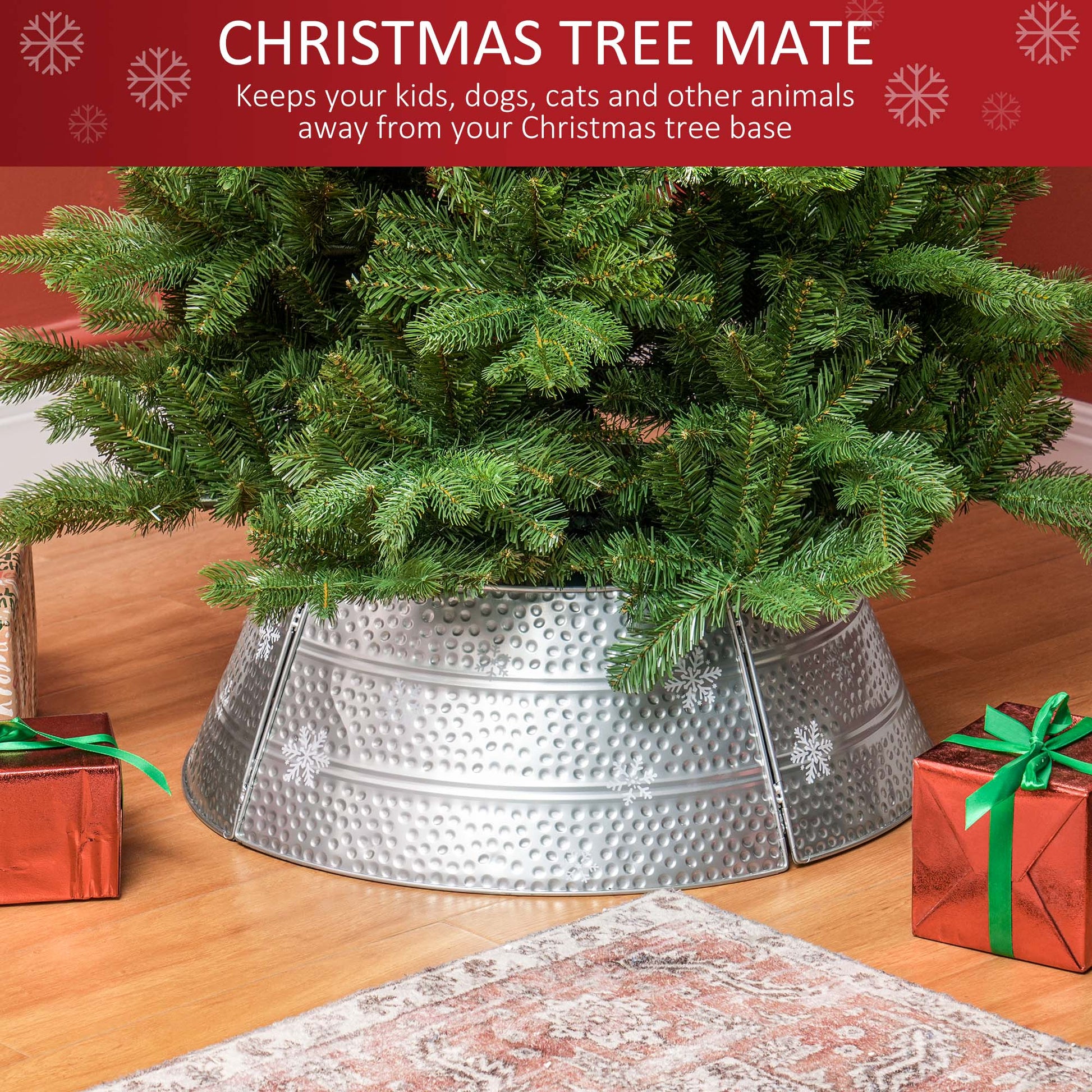26" Steel Christmas Tree Collar - Silver Snowflake Pattern-Home Furnishings > Holiday & Seasonal > Christmas Trees-DECOROLALA