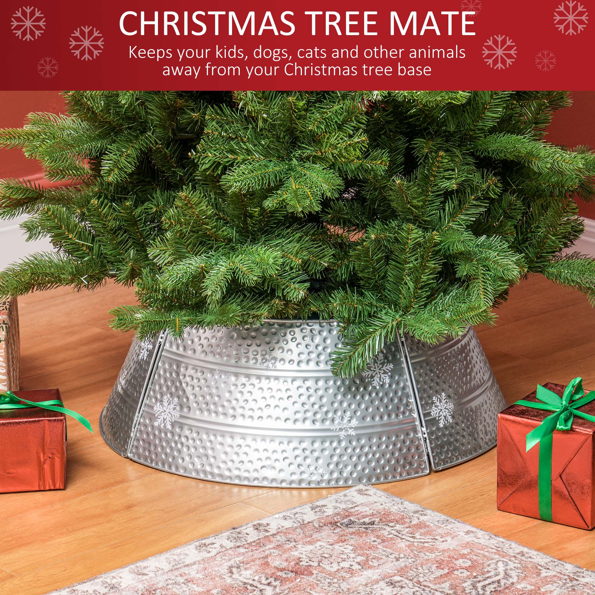 26" Steel Christmas Tree Collar - Silver Snowflake Pattern-Home Furnishings > Holiday & Seasonal > Christmas Trees-DECOROLALA