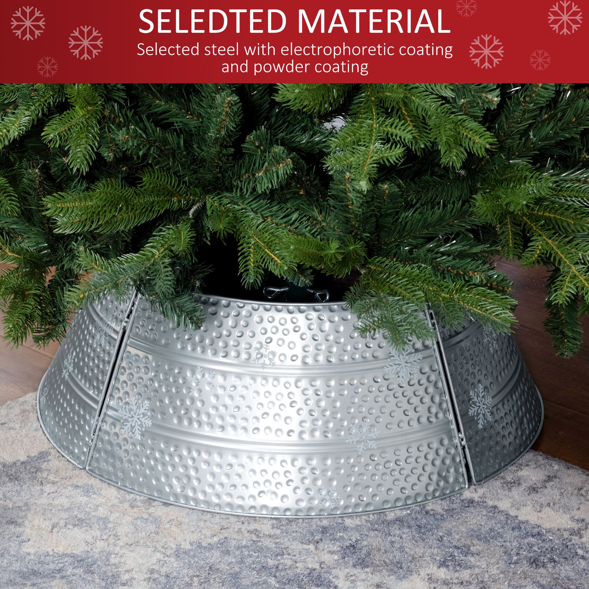 26" Steel Christmas Tree Collar - Silver Snowflake Pattern-Home Furnishings > Holiday & Seasonal > Christmas Trees-DECOROLALA