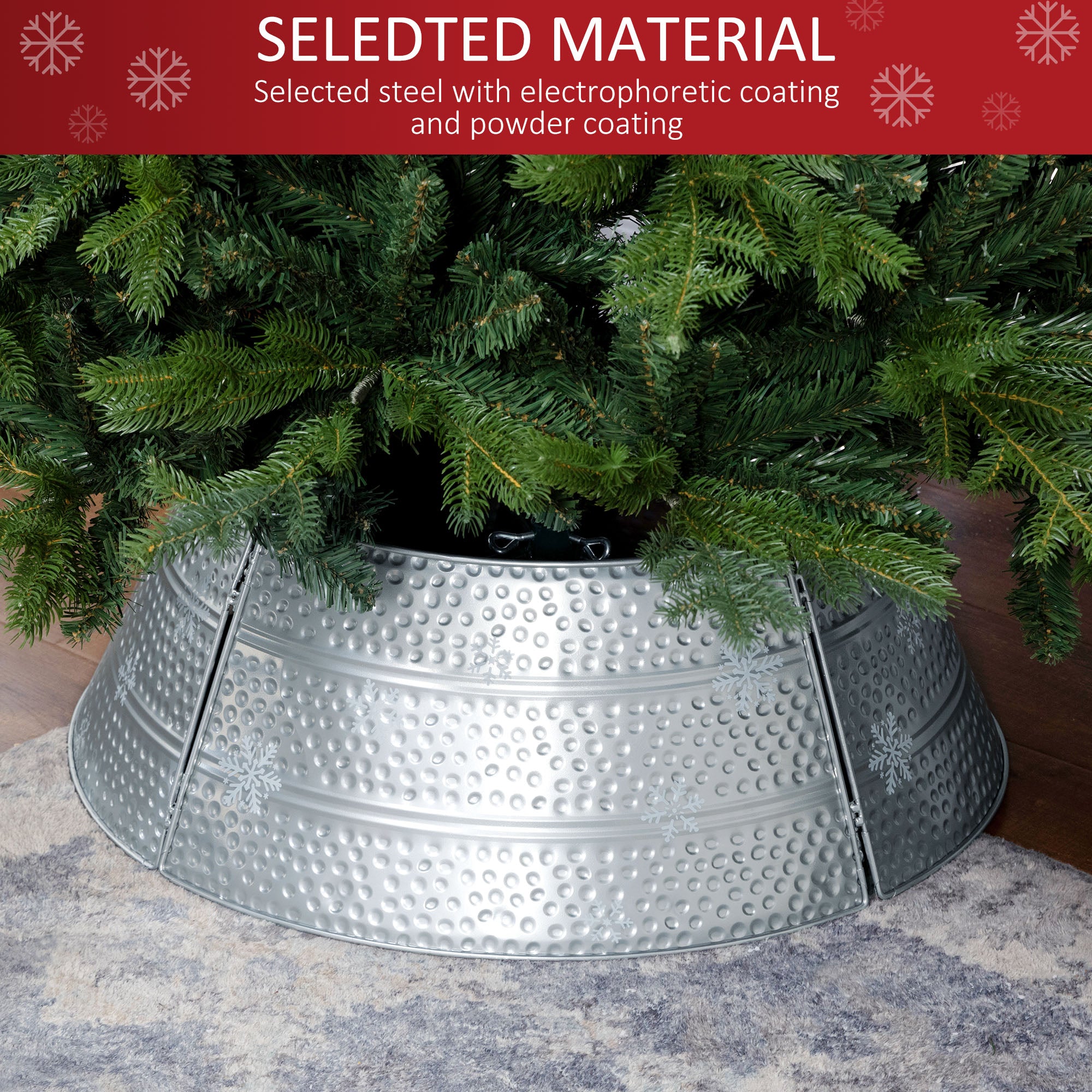 26" Steel Christmas Tree Collar - Silver Snowflake Pattern-Home Furnishings > Holiday & Seasonal > Christmas Trees-DECOROLALA