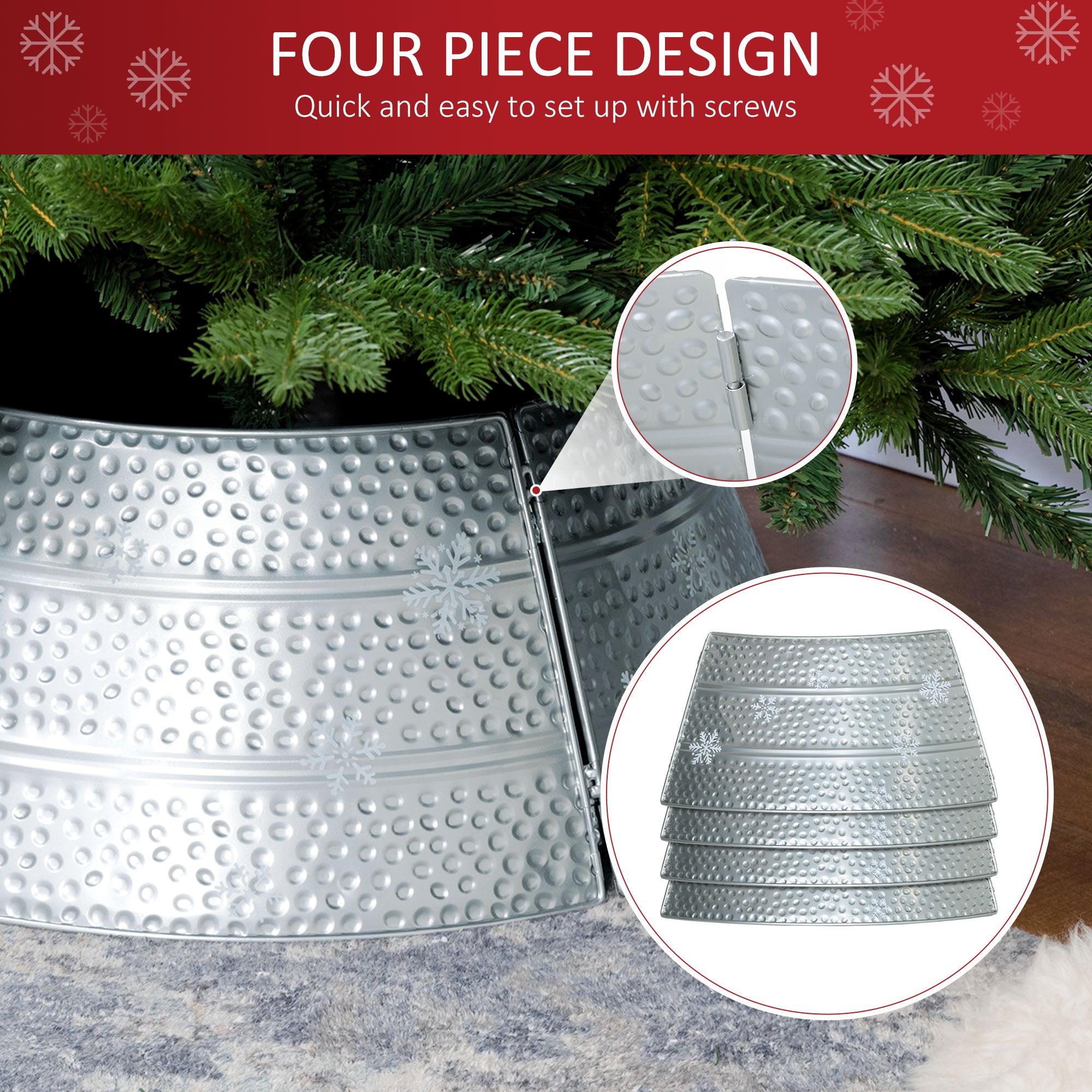 26" Steel Christmas Tree Collar - Silver Snowflake Pattern-Home Furnishings > Holiday & Seasonal > Christmas Trees-DECOROLALA