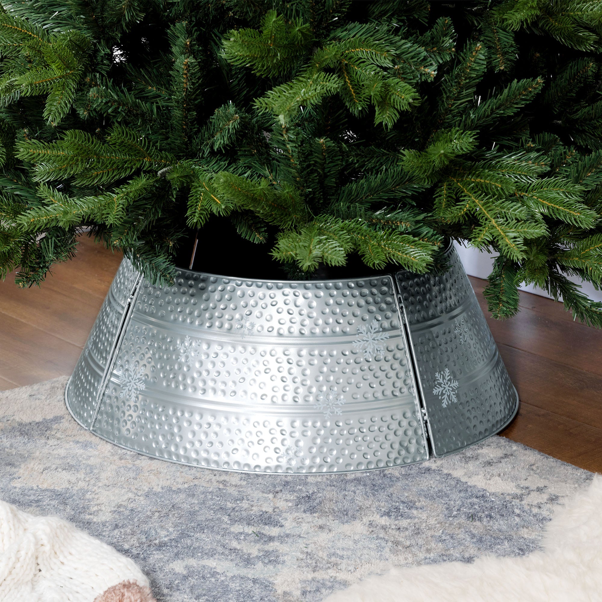 26" Steel Christmas Tree Collar - Silver Snowflake Pattern-Home Furnishings > Holiday & Seasonal > Christmas Trees-DECOROLALA