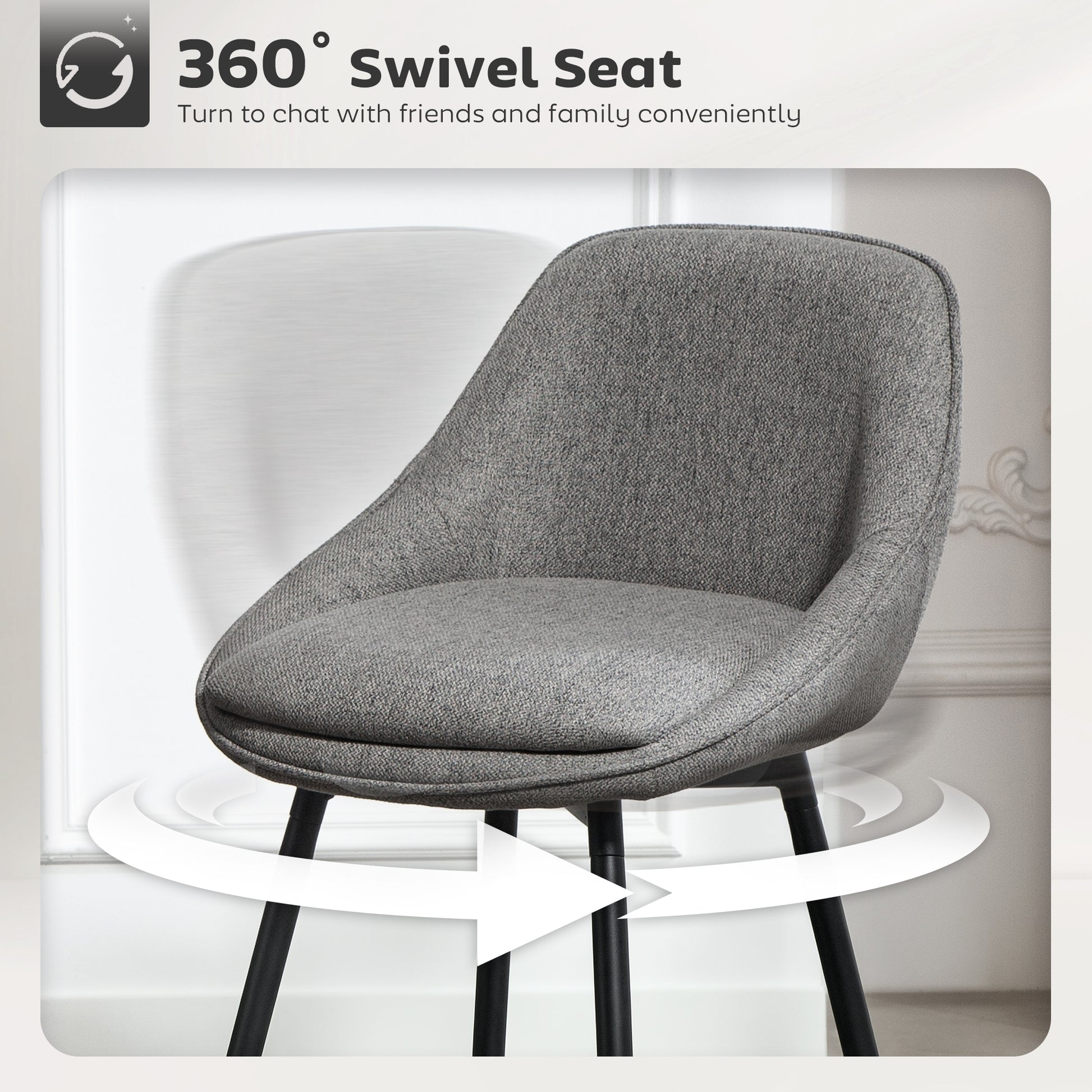 26" Swivel Bar Stools Set of 2 - Dark Grey Upholstered-DECOROLALA