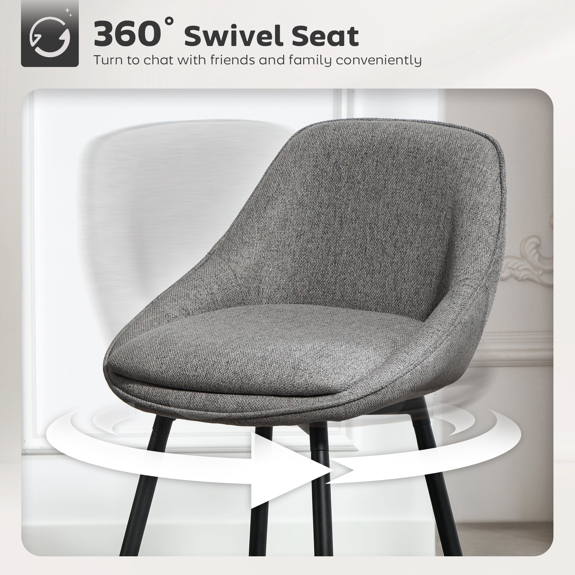 26" Swivel Bar Stools Set of 2 - Dark Grey Upholstered-DECOROLALA