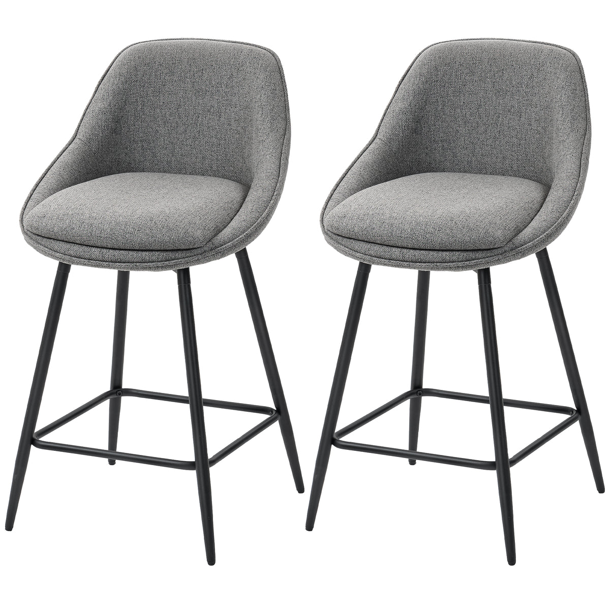 26" Swivel Bar Stools Set of 2 - Dark Grey Upholstered-Bar Stools-DECOROLALA