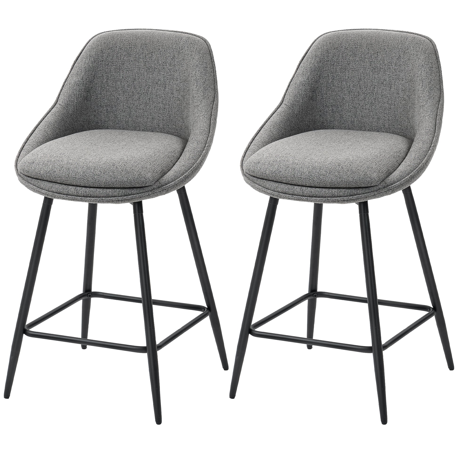 26" Swivel Bar Stools Set of 2 - Dark Grey Upholstered-DECOROLALA
