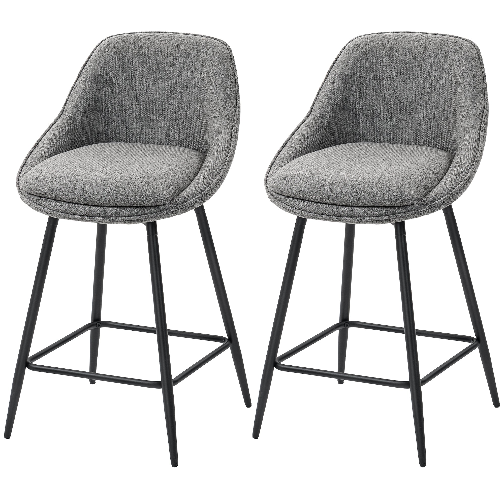26" Swivel Bar Stools Set of 2 - Dark Grey Upholstered-DECOROLALA