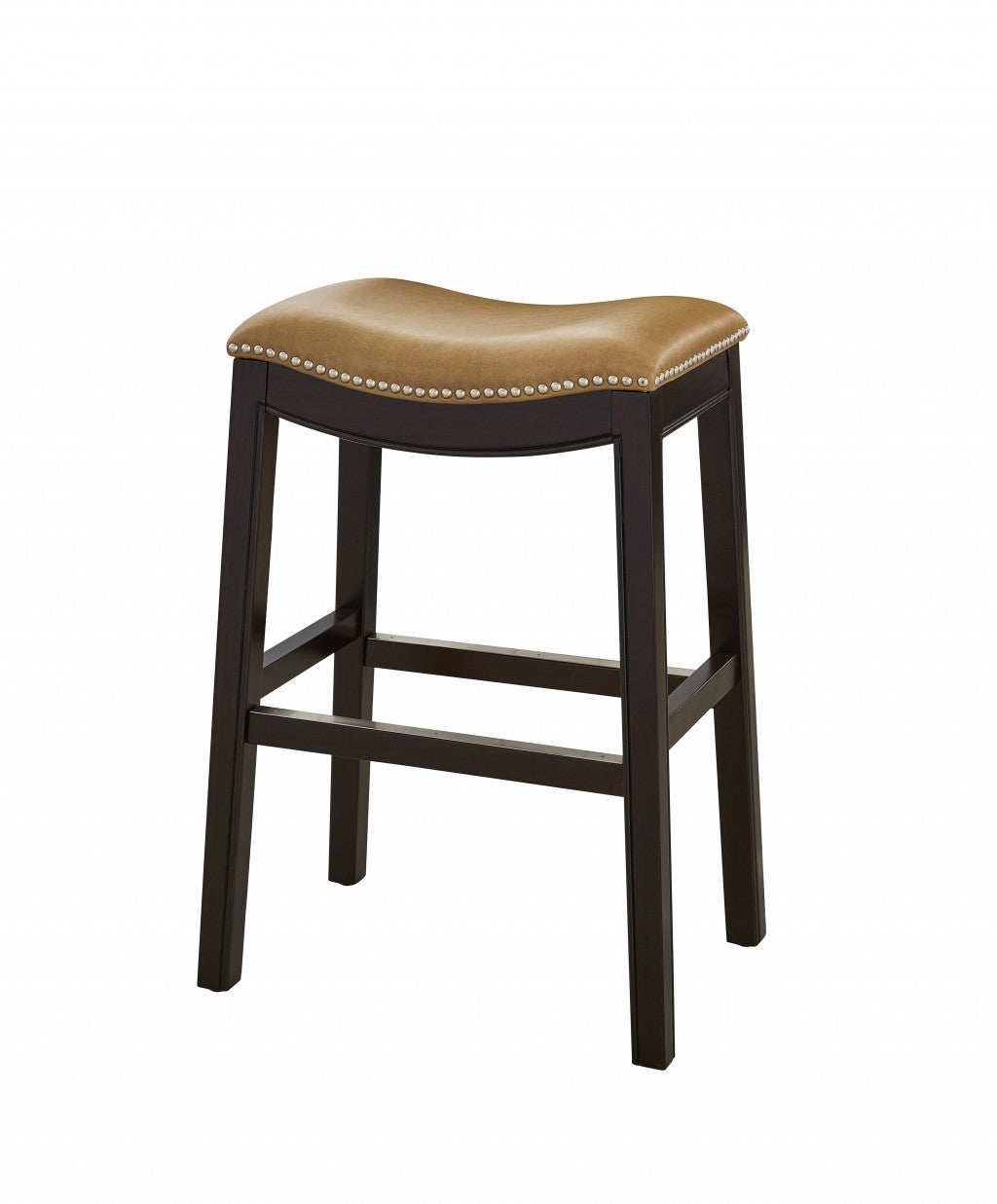 26" Tan and Espresso Solid Wood Backless Bar Height Bar Chair-Bar Chairs-DECOROLALA