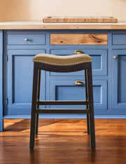 26" Tan and Espresso Solid Wood Backless Bar Height Bar Chair-Bar Chairs-DECOROLALA