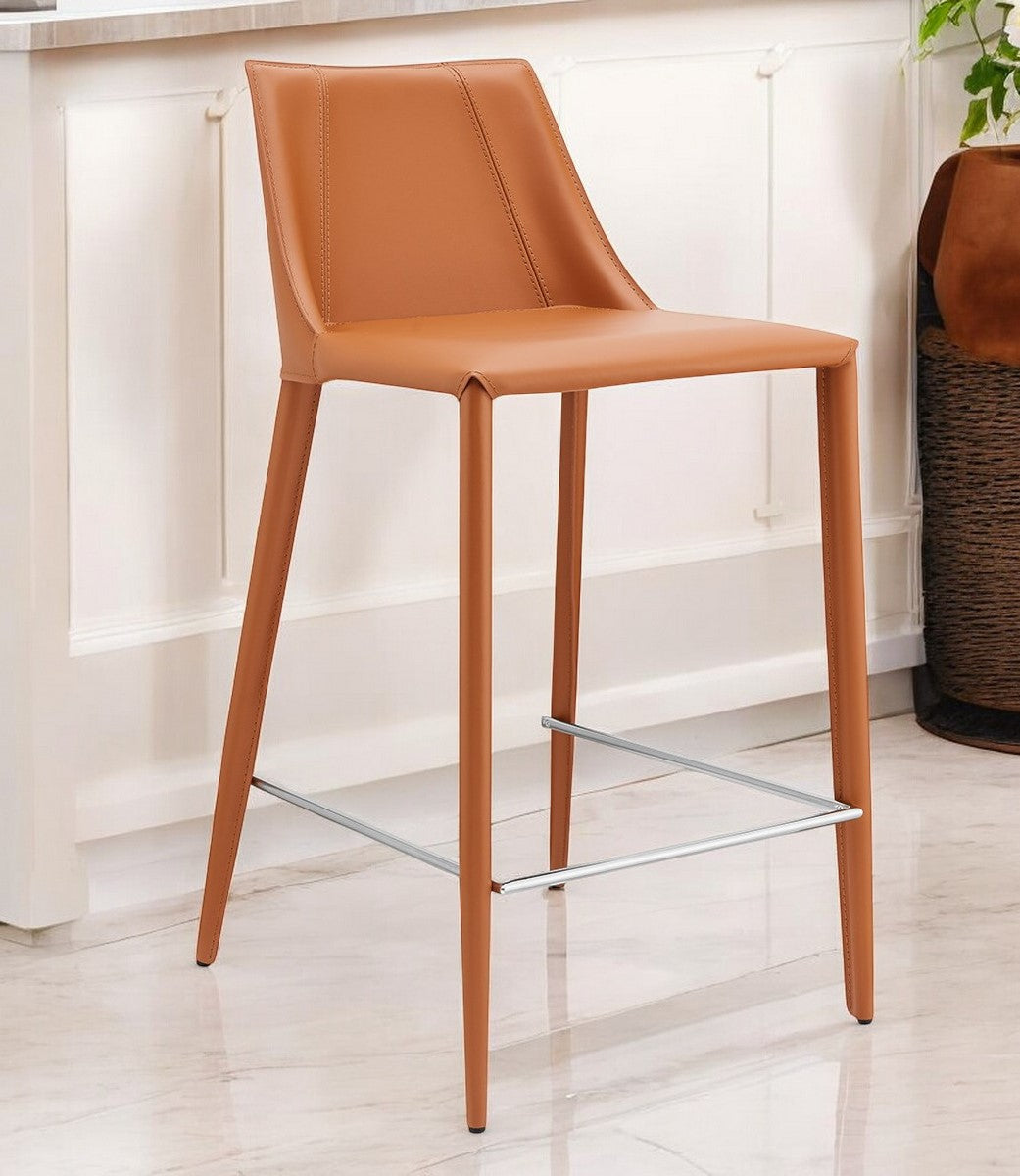26" Terra Cotta Faux Leather And Steel Low Back Counter Height Bar Chair-Bar Chairs-DECOROLALA