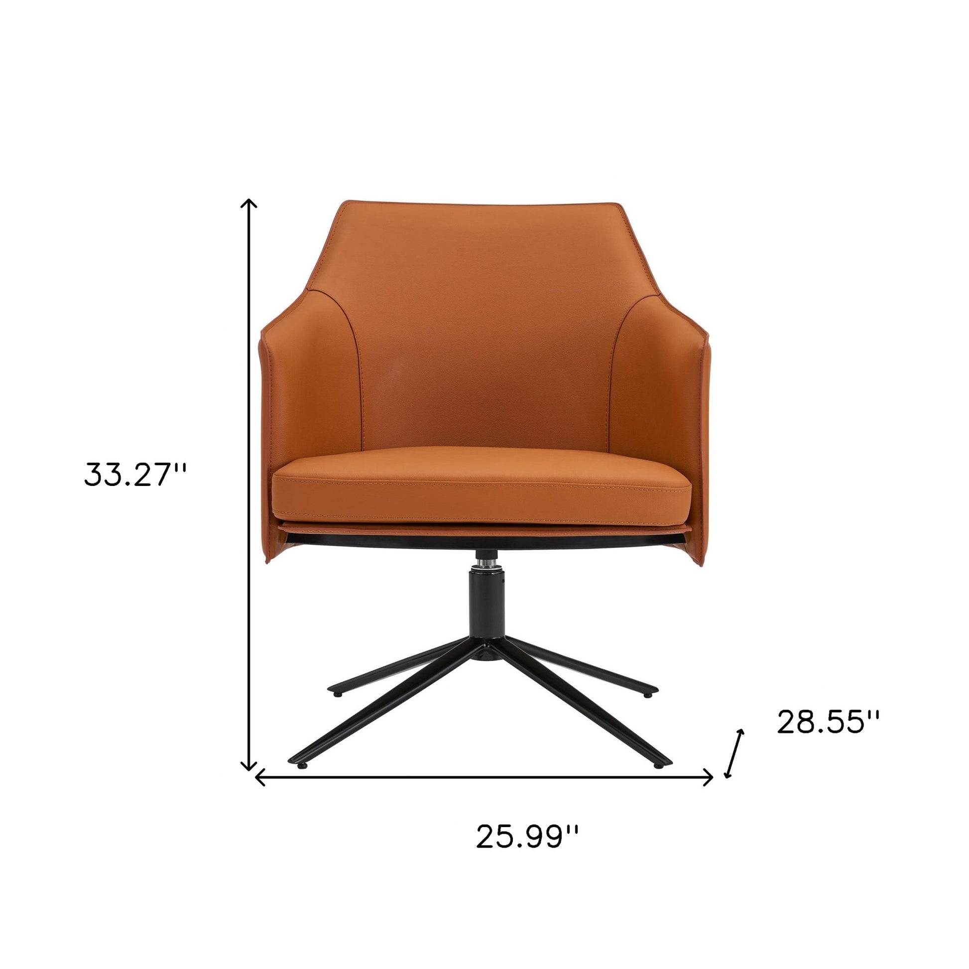26" Terra Cotta and Black Faux Leather Swivel Lounge Chair-Accent Chairs-DECOROLALA