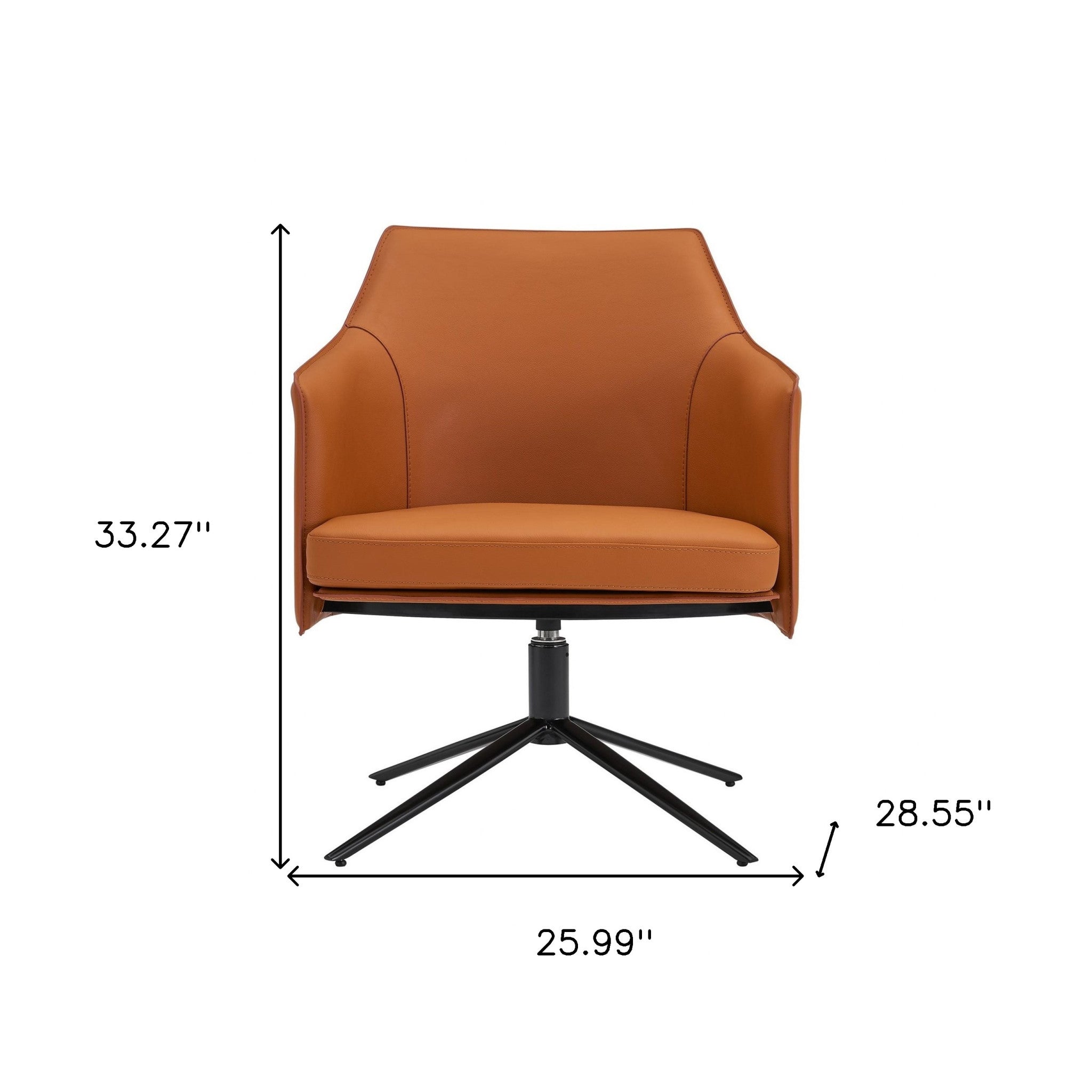 26" Terra Cotta and Black Faux Leather Swivel Lounge Chair-Accent Chairs-DECOROLALA