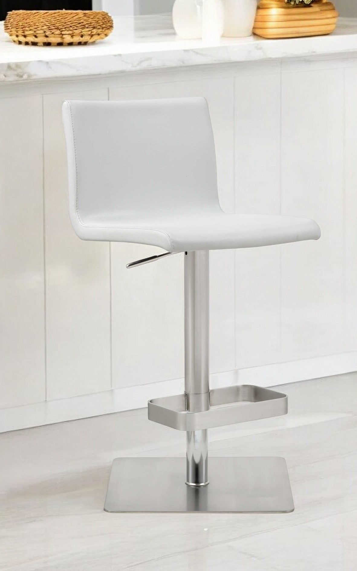 26 " White And Silver Stainless Steel Counter Height Bar Chair-Bar Chairs-DECOROLALA