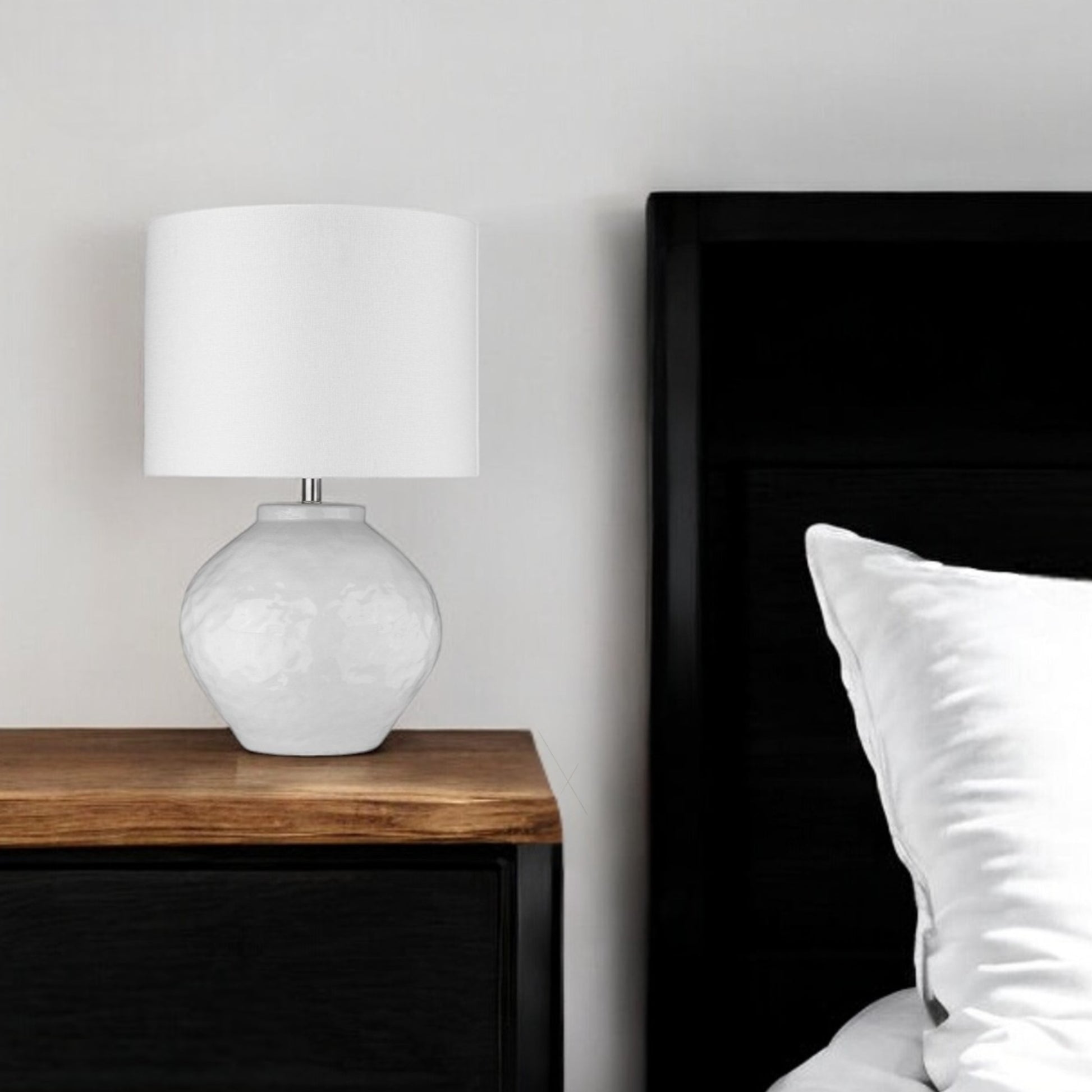 26" White Ceramic Table Lamp With White Drum Shade-Table Lamps-DECOROLALA