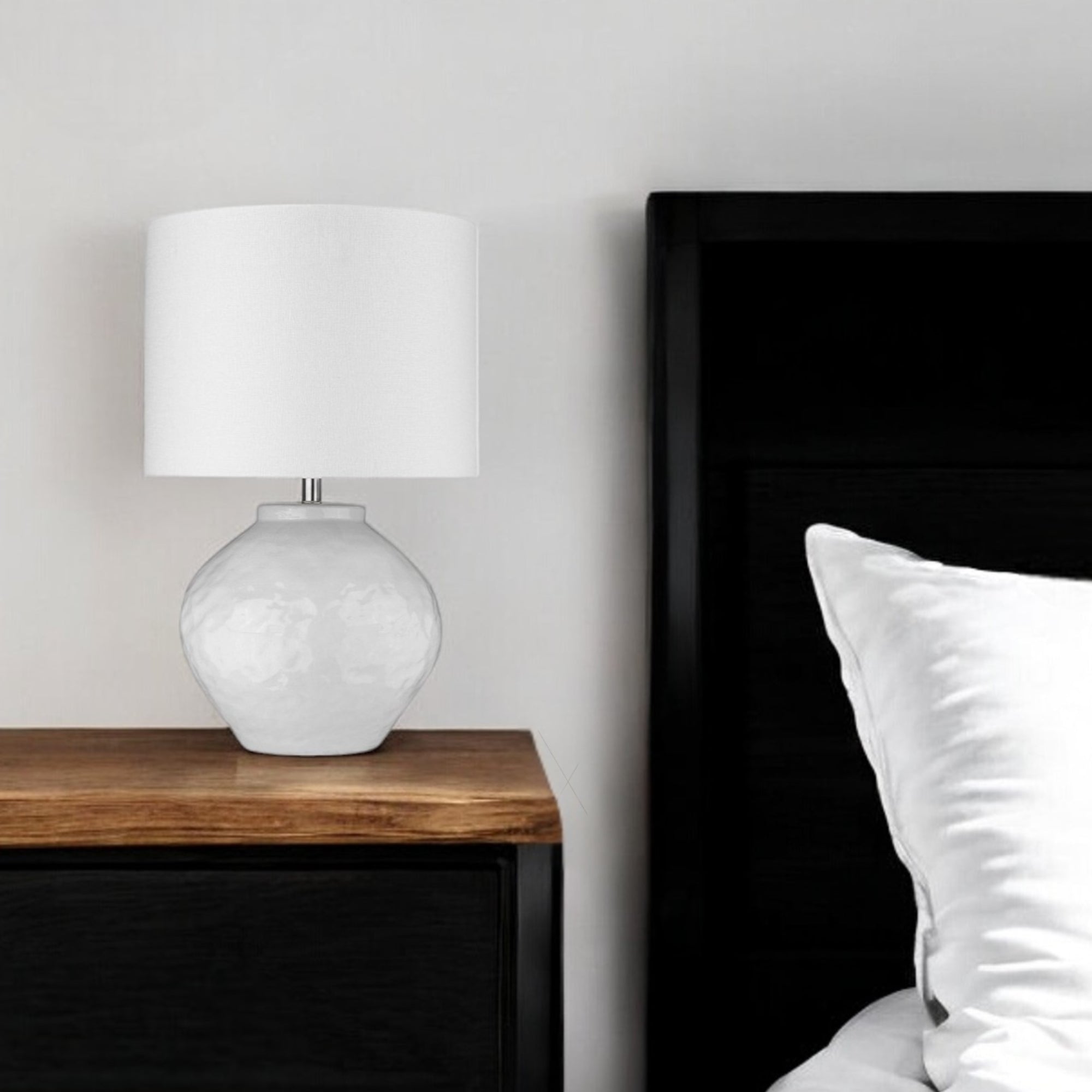 26" White Ceramic Table Lamp With White Drum Shade-Table Lamps-DECOROLALA