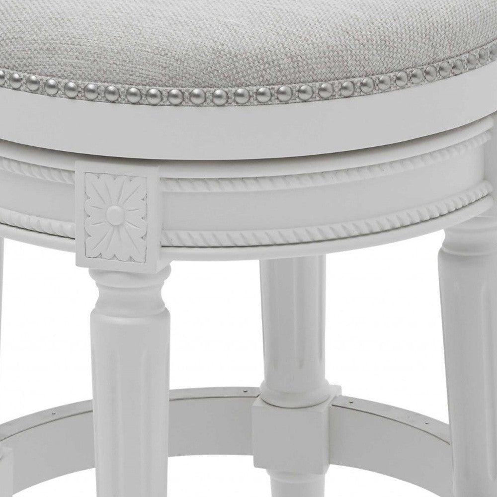 26" White Solid Wood and Fabric Backless Counter Height Swivel Bar Chair-Bar Chairs-DECOROLALA
