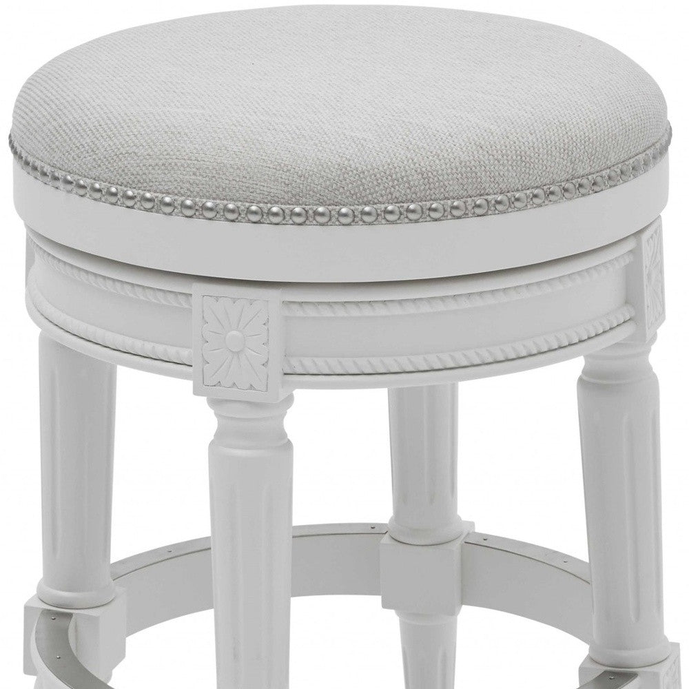 26" White Solid Wood and Fabric Backless Counter Height Swivel Bar Chair-Bar Chairs-DECOROLALA