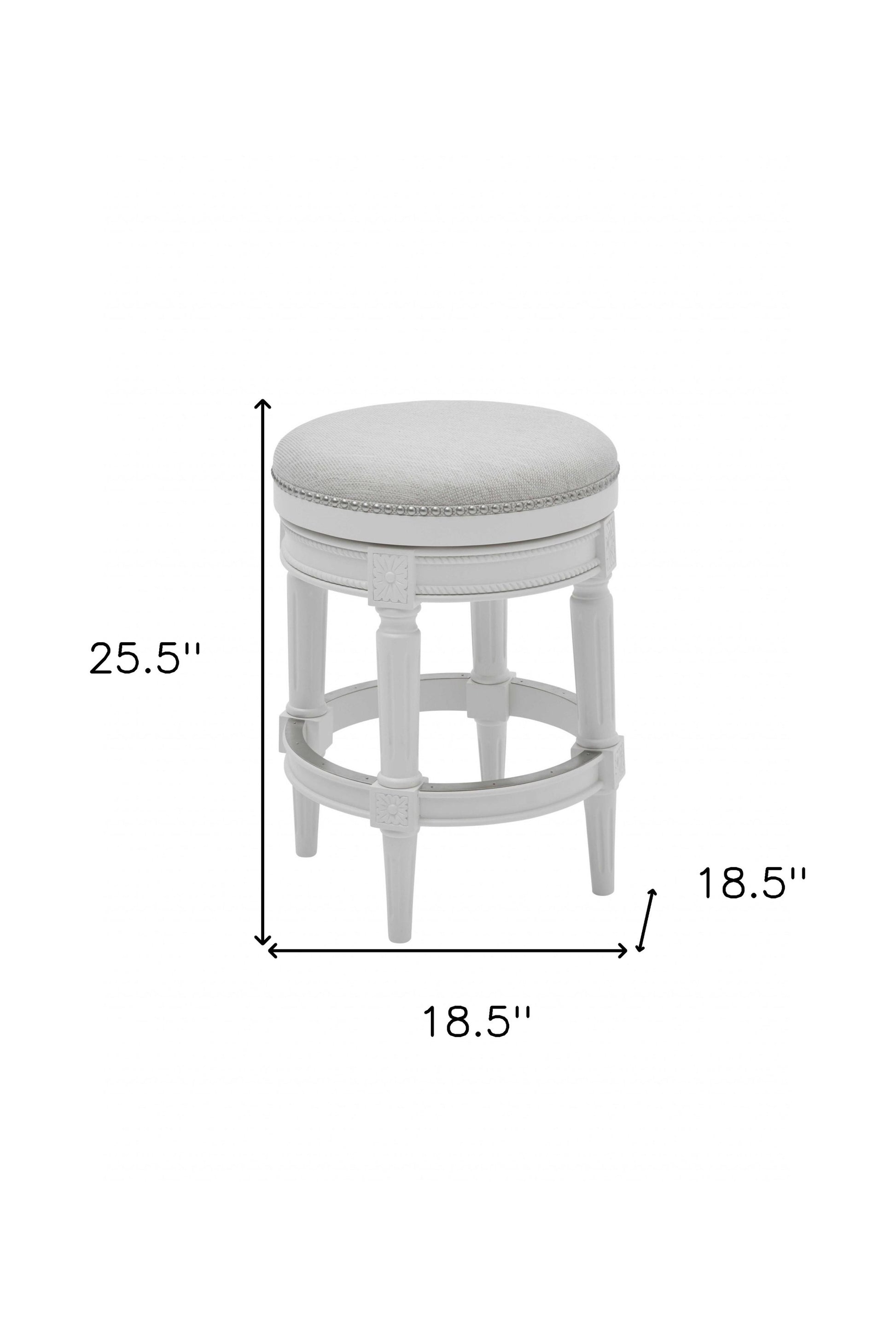 26" White Solid Wood and Fabric Backless Counter Height Swivel Bar Chair-Bar Chairs-DECOROLALA
