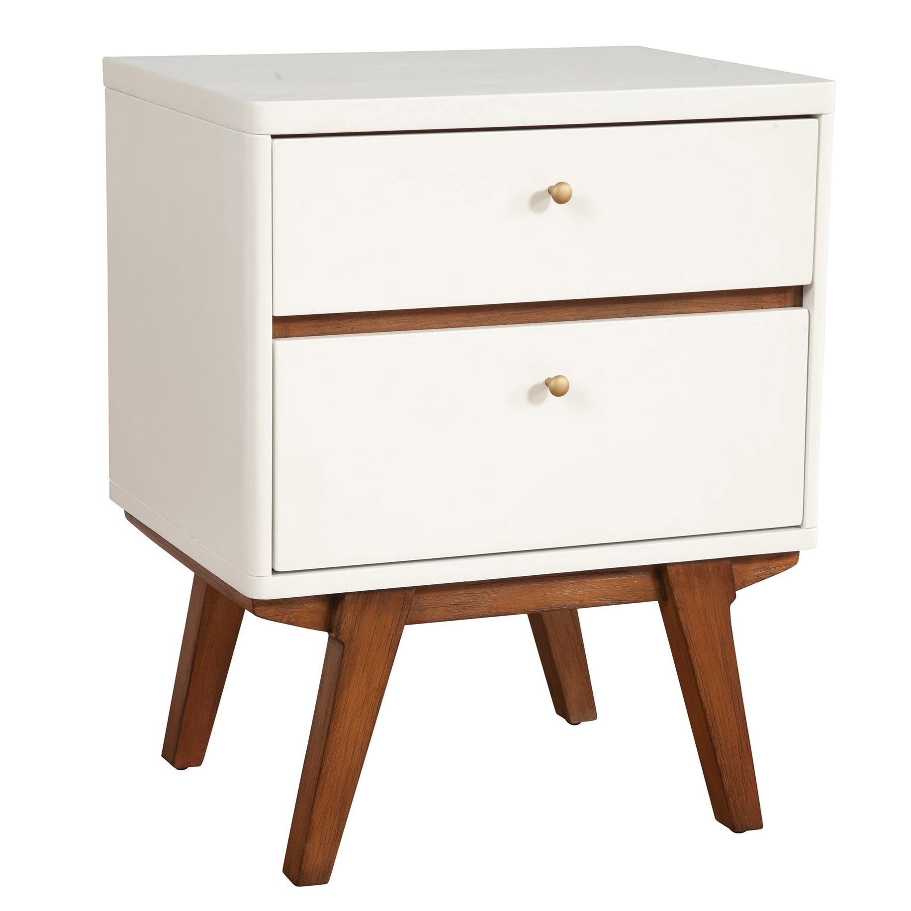 26" White Two Drawer Wood Nightstand-Nightstands & Bedside Tables-DECOROLALA