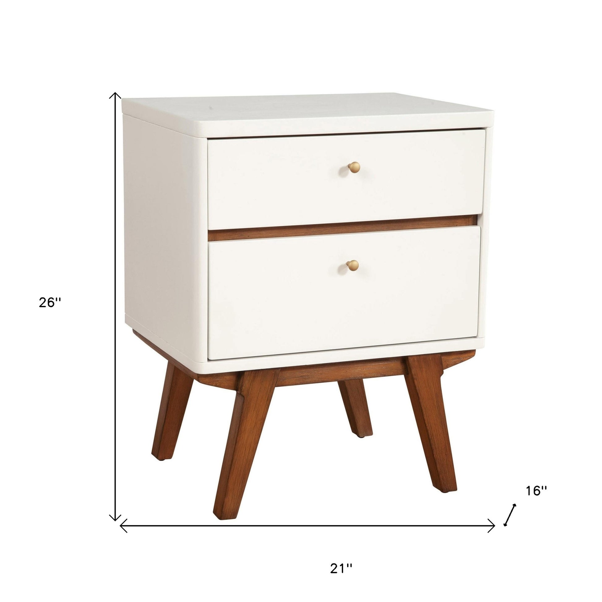 26" White Two Drawer Wood Nightstand-Nightstands & Bedside Tables-DECOROLALA