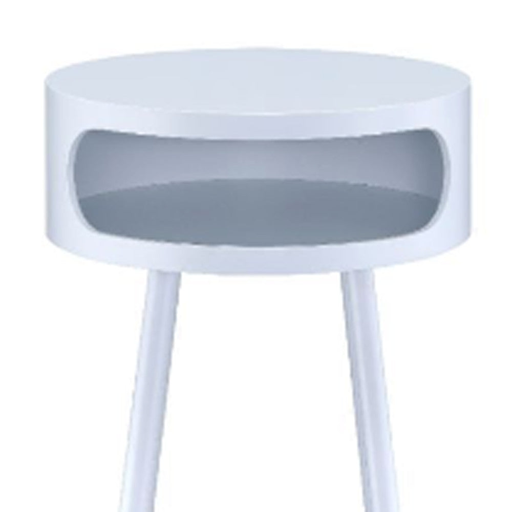 26" White and Natural Solid Wood Round End Table With Shelf-End-Side Tables-DECOROLALA