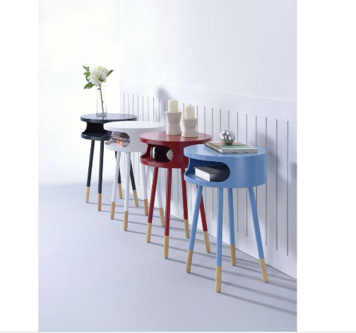 26" White and Natural Solid Wood Round End Table With Shelf-End-Side Tables-DECOROLALA