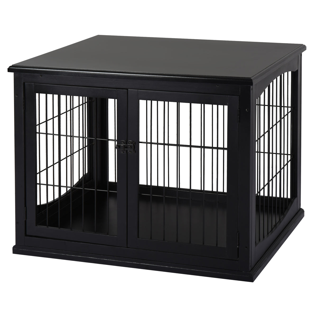 26" Wooden Dog Crate End Table - Double Door Black MDF-Dog Supplies-DECOROLALA