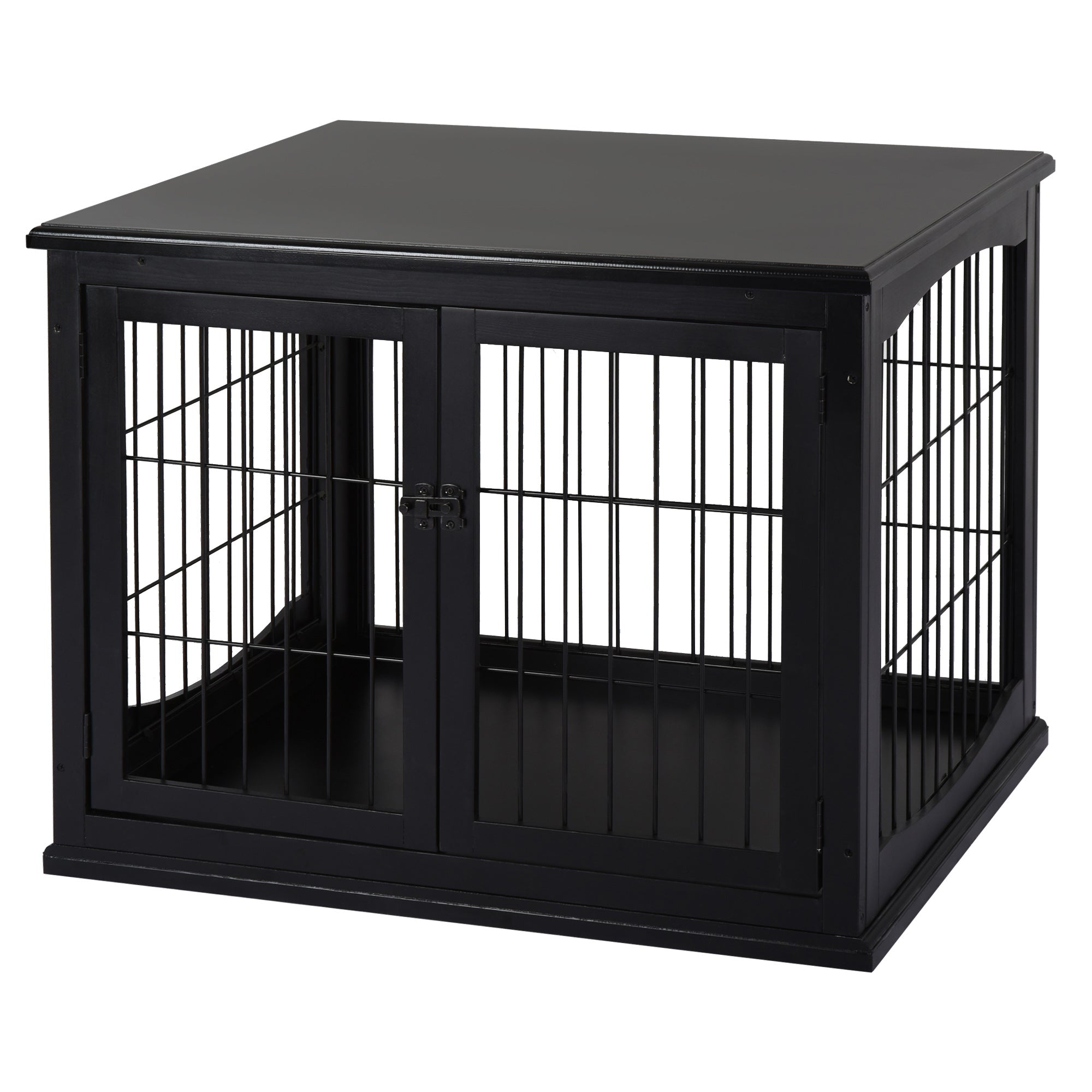 26" Wooden Dog Crate End Table - Double Door Black MDF-Dogs-DECOROLALA