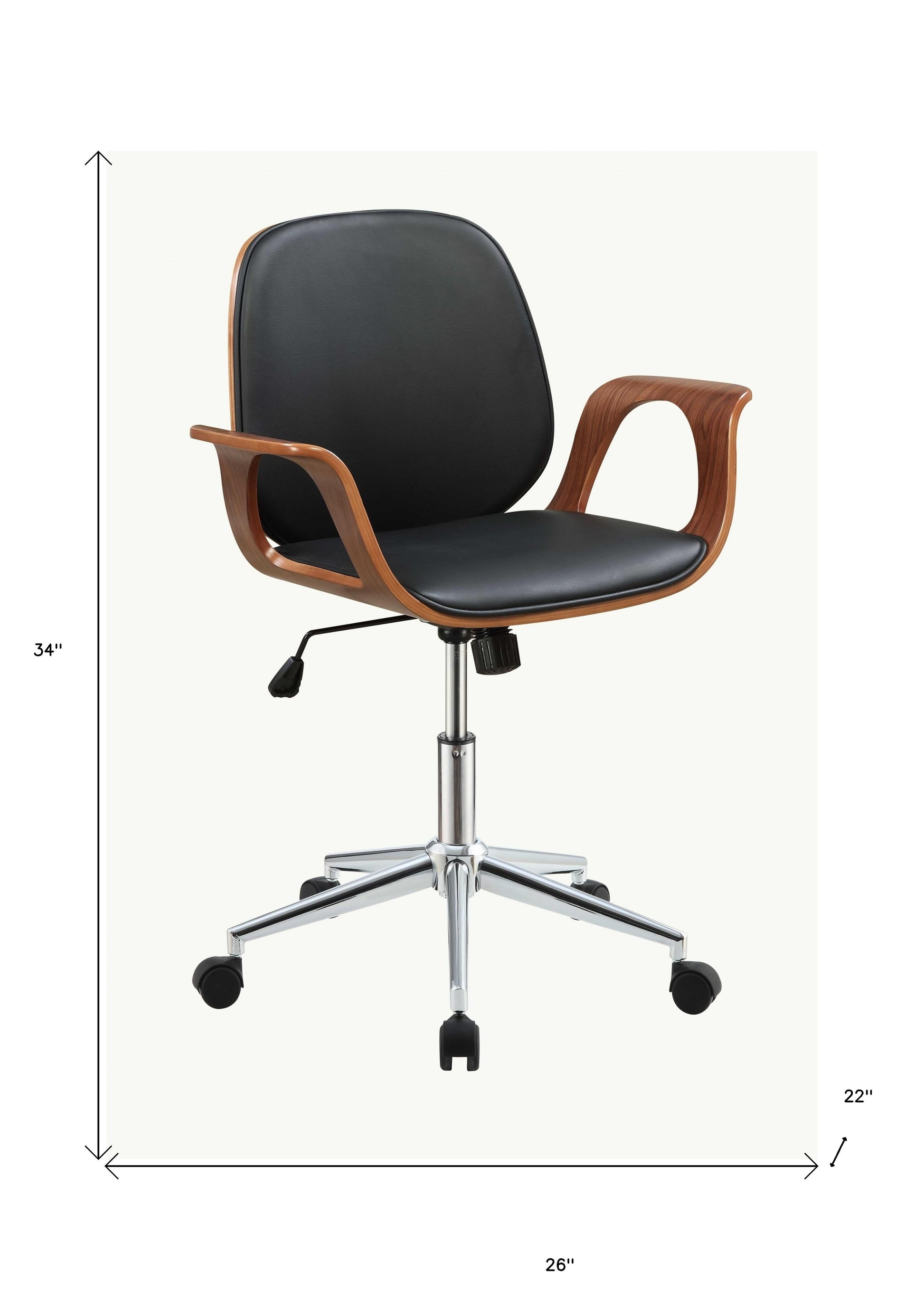 26" X 22" X 34" Black And Walnut Office Chair-Office Chairs-DECOROLALA