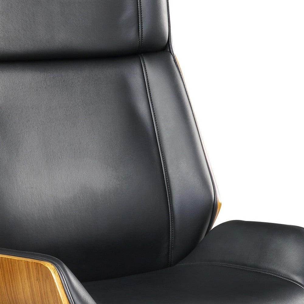 26" X 23" X 49" Black Bonded Leather And Bentwood Frame Executive Office Chair With Solid Chrome Base And Caster Wheels-Office Chairs-DECOROLALA