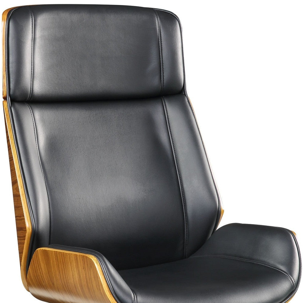 26" X 23" X 49" Black Bonded Leather And Bentwood Frame Executive Office Chair With Solid Chrome Base And Caster Wheels-Office Chairs-DECOROLALA