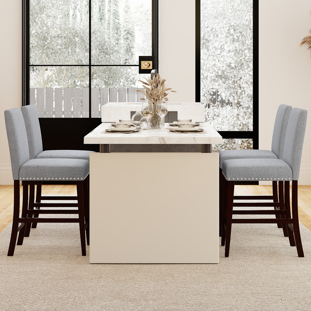26 inch Counter Height Chairs Set of 2 with Padded Seat and Backrest-Gray-Dining Chairs-DECOROLALA