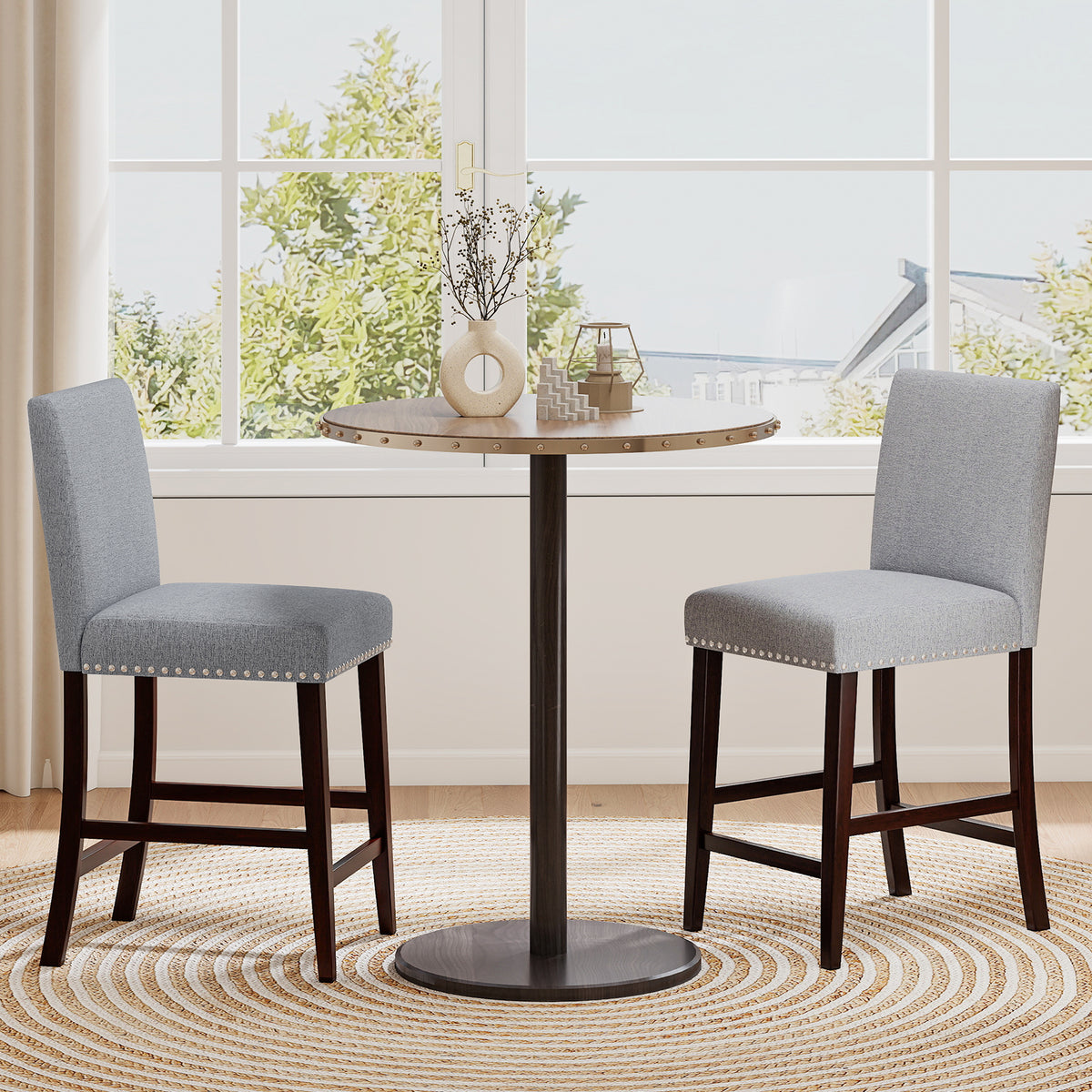 26 inch Counter Height Chairs Set of 2 with Padded Seat and Backrest-Gray-Dining Chairs-DECOROLALA