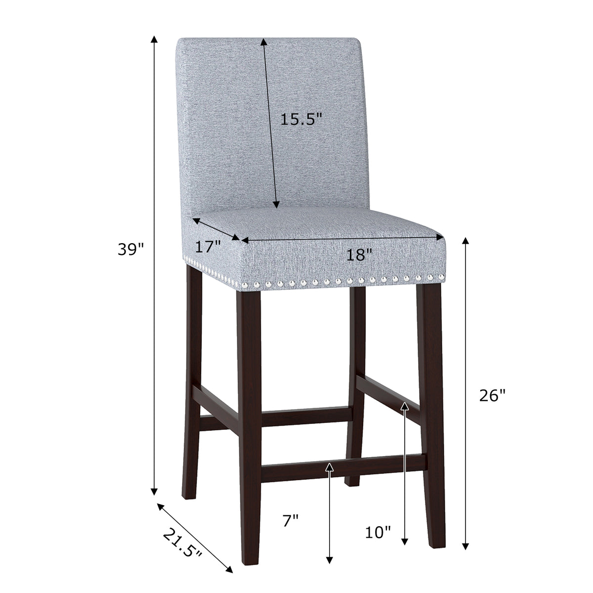 26 inch Counter Height Chairs Set of 2 with Padded Seat and Backrest-Gray-Dining Chairs-DECOROLALA