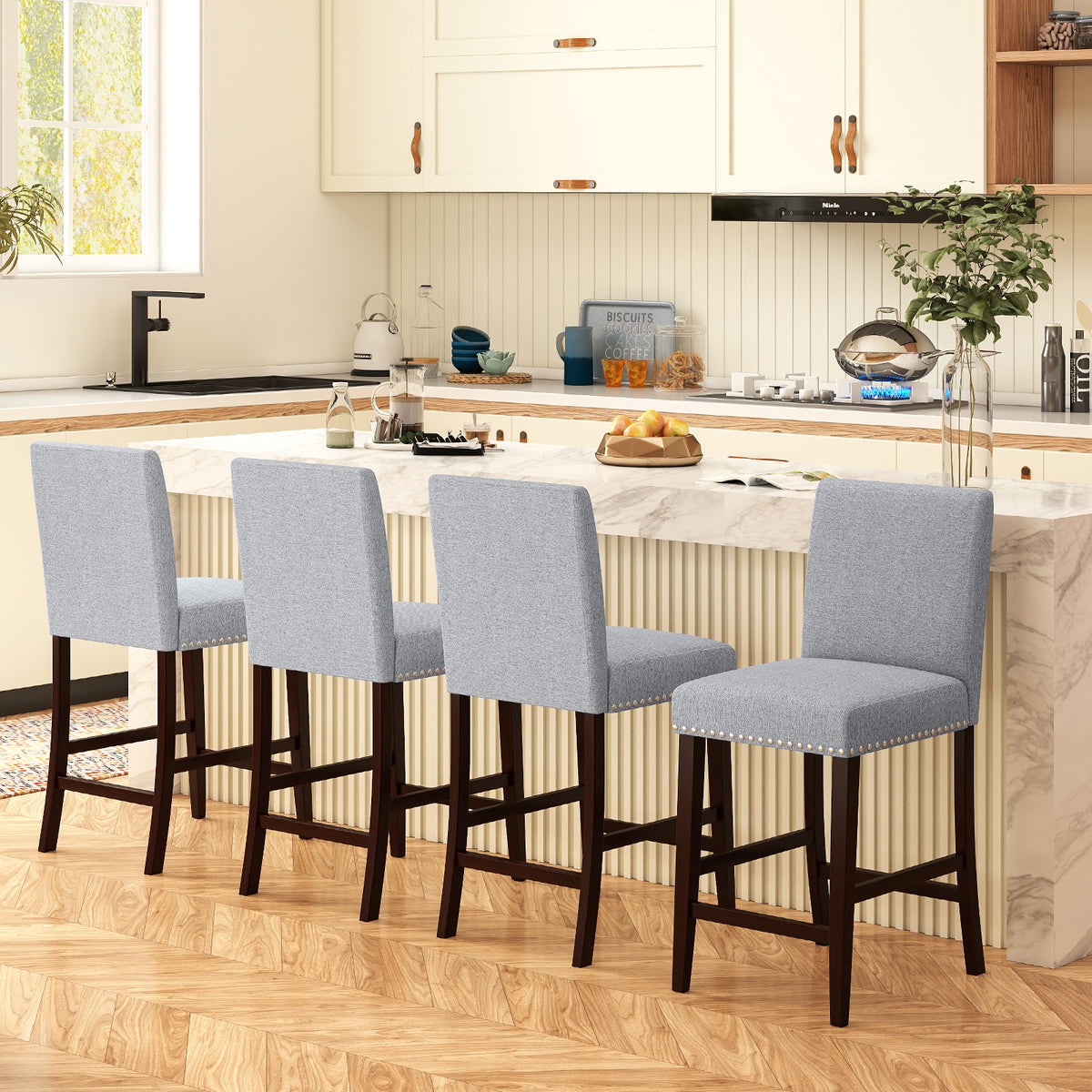 26 inch Counter Height Chairs Set of 2 with Padded Seat and Backrest-Gray-Dining Chairs-DECOROLALA