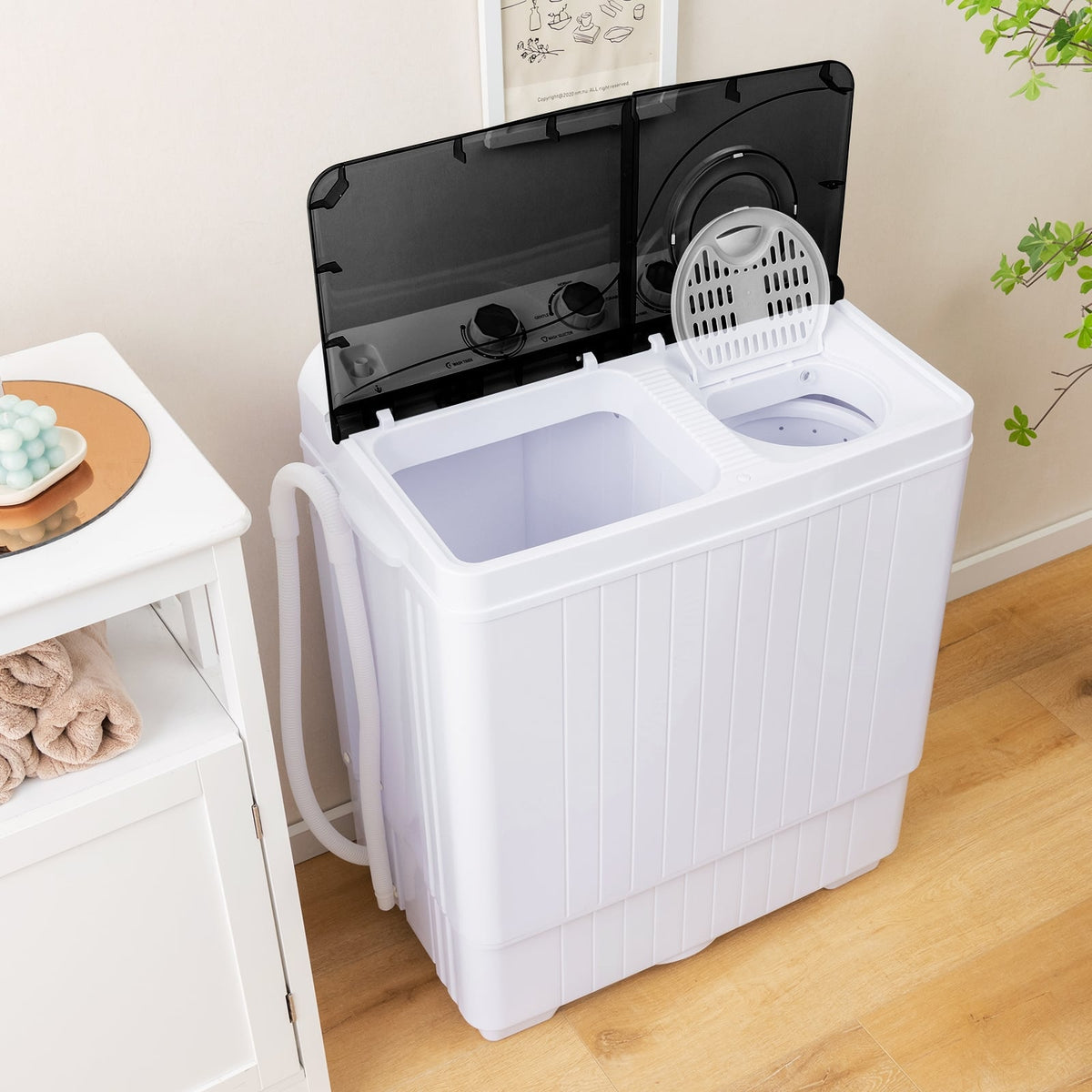 26 lbs Semi-Automatic Twin Tub Washing Machine with Drain Pump-Black-Washing Machines-DECOROLALA