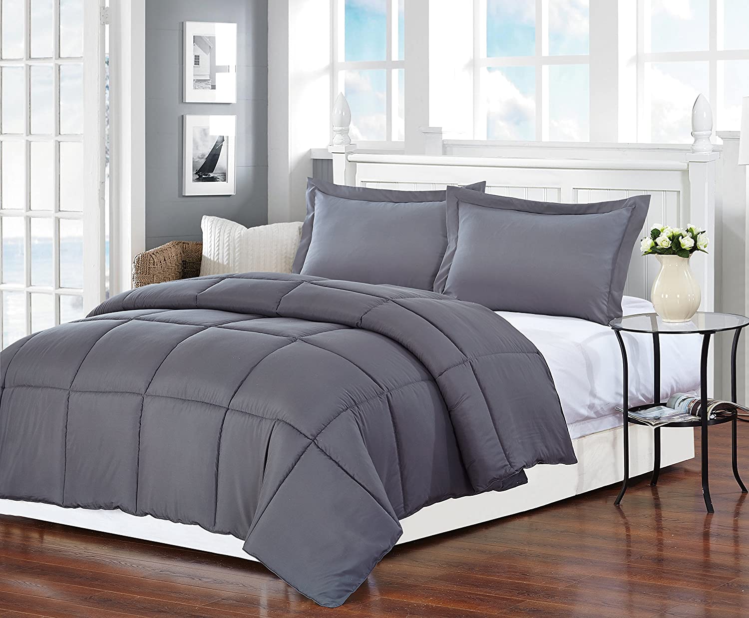 Dark Gray Queen Polyester Thread Count Down Alternative Comforter-Down Comforters and Duvets-DECOROLALA