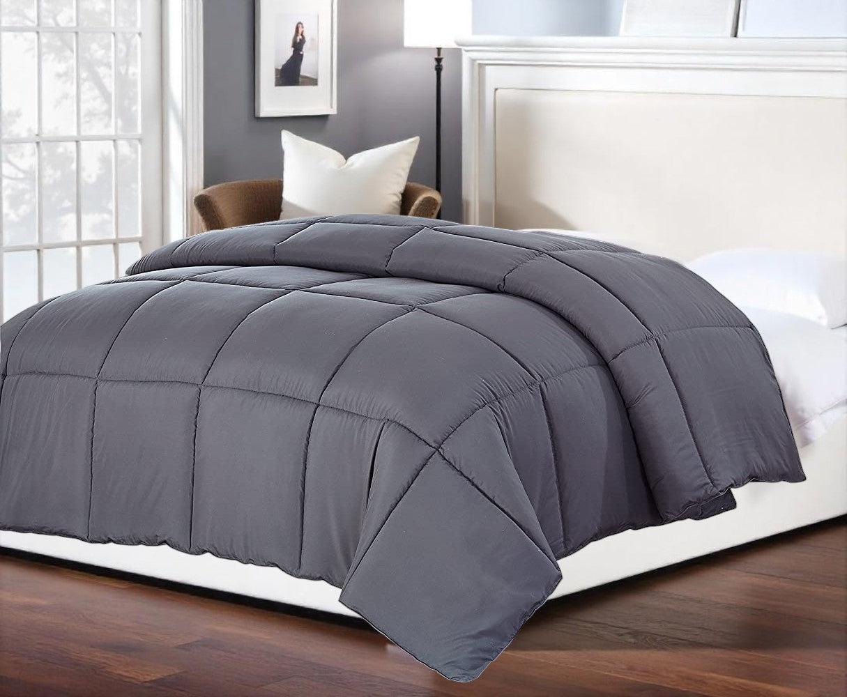 Dark Gray Queen Polyester Thread Count Down Alternative Comforter-Down Comforters and Duvets-DECOROLALA